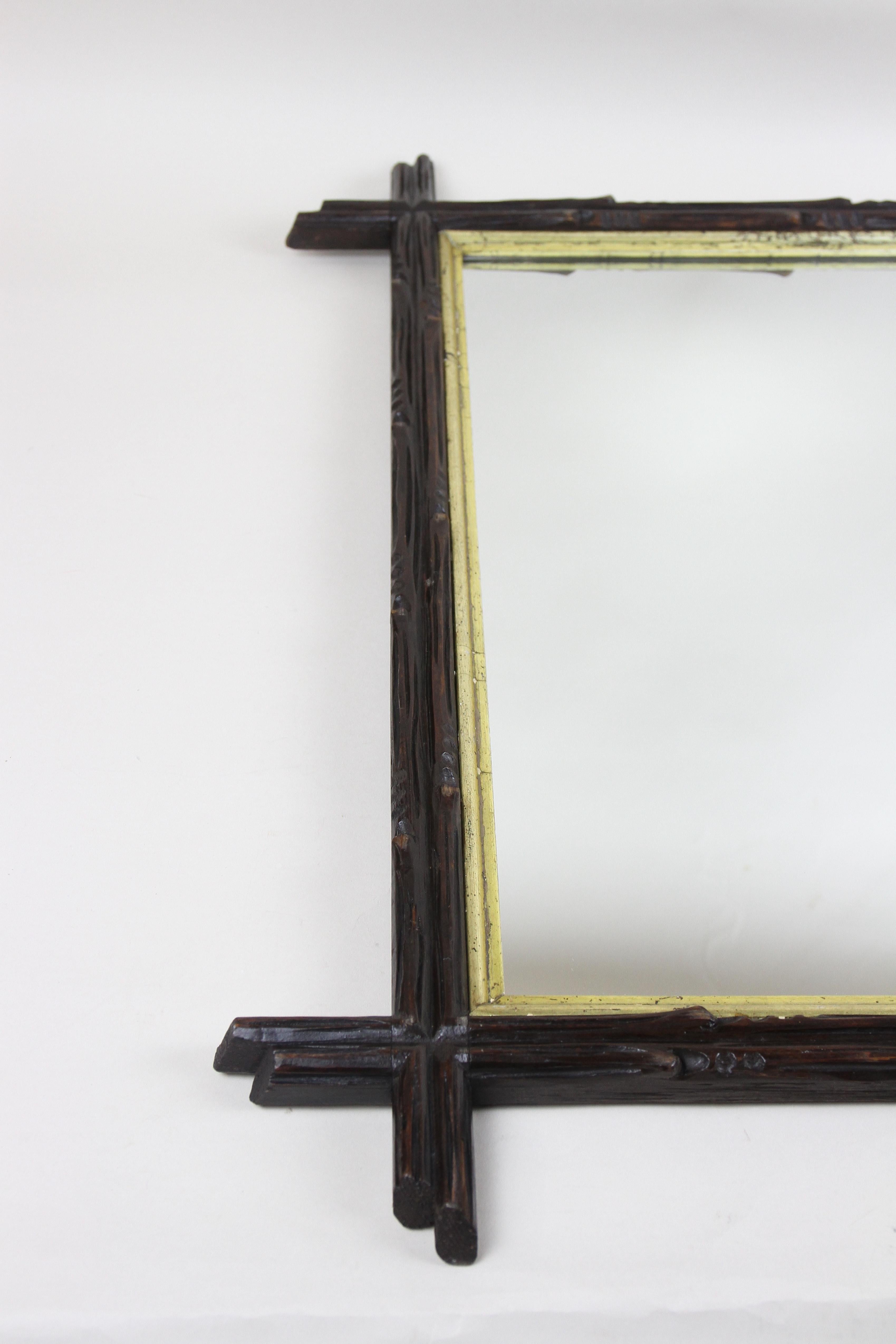 Black Forest Rustic Mirror with Gilt Bar, Hand Carved, Austria, circa 1880 For Sale 5