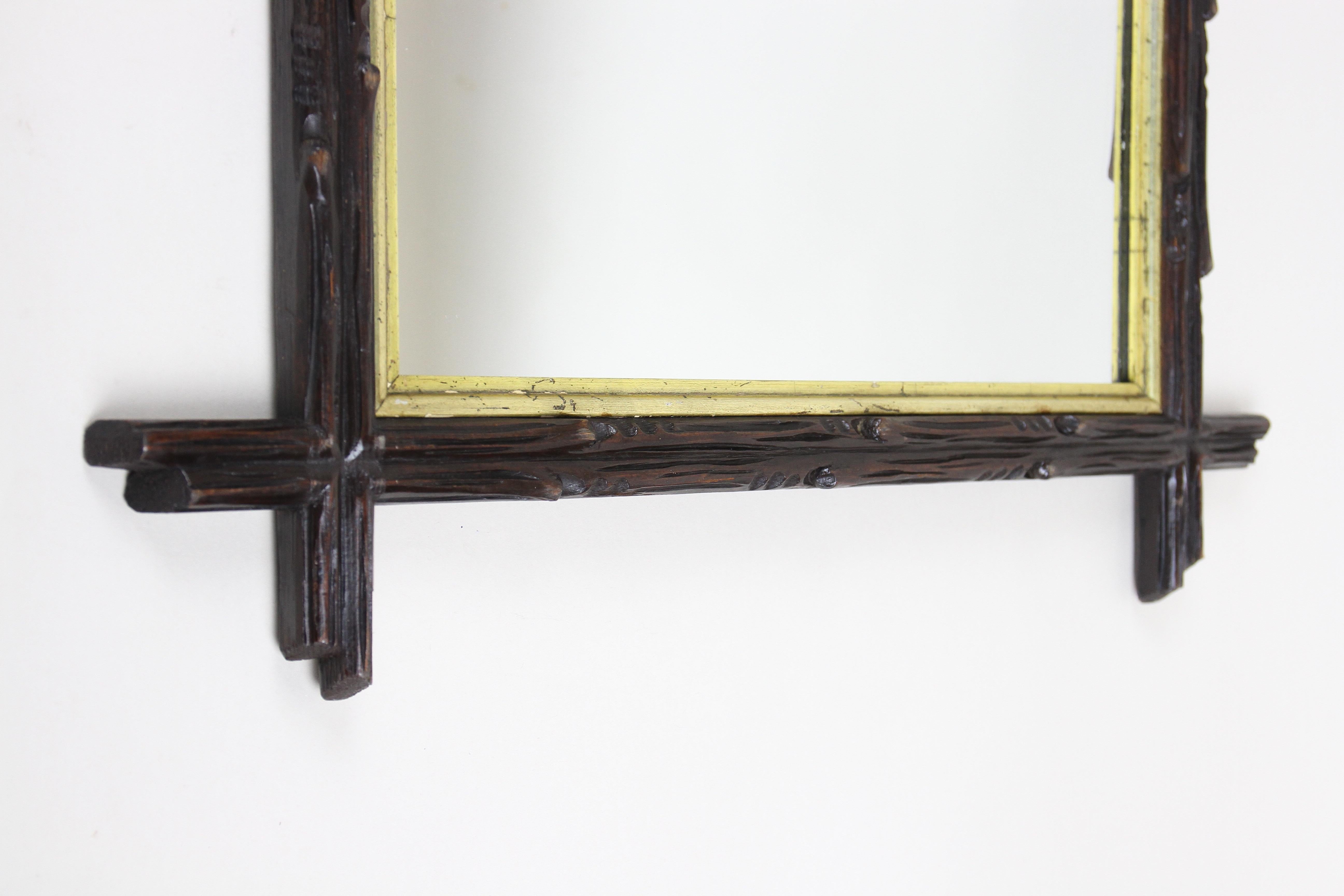 Softwood Black Forest Rustic Mirror with Gilt Bar, Hand Carved, Austria, circa 1880 For Sale
