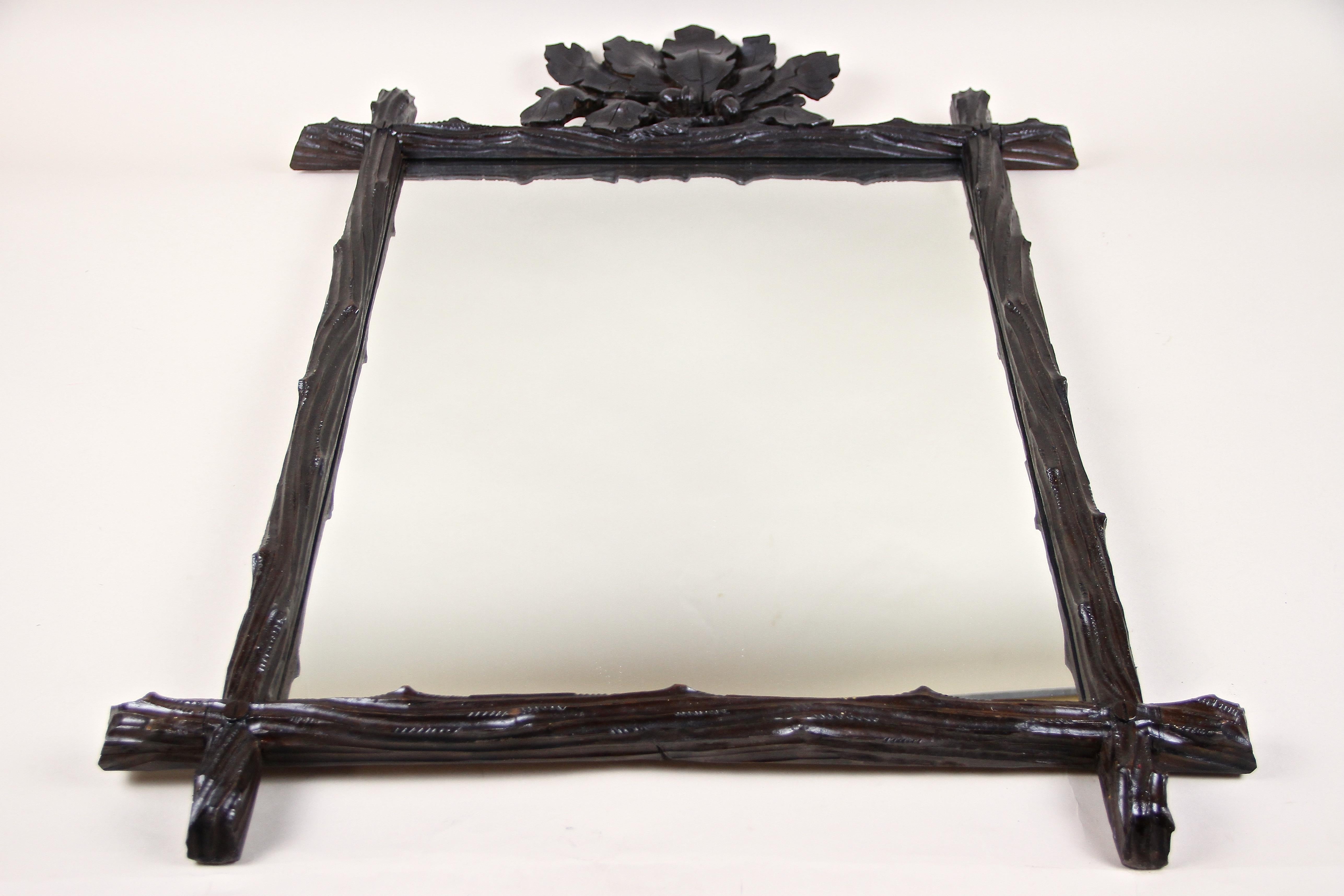 Black Forest Rustic Mirror With Oak Leaves/ Acorn Carvings, Austria, circa 1870 For Sale 6