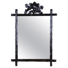 Miroir rustique de la Forêt-Noire avec feuilles de chêne et sculptures de glands, Autriche, vers 1870
