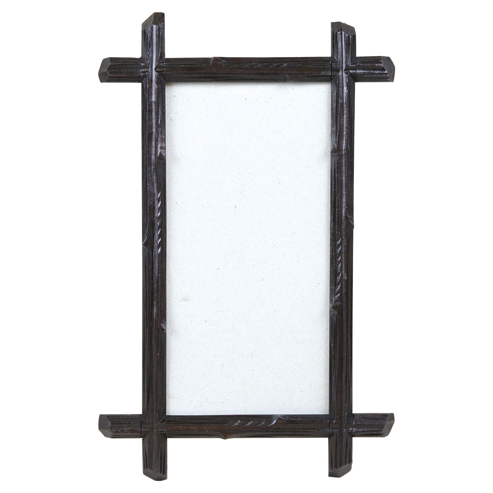 Black Forest Rustic Photo Frame with Original Glass Plate, Austria, circa 1880