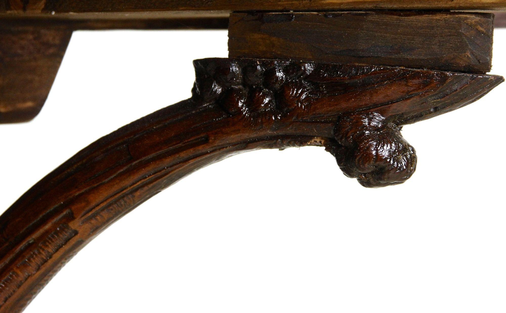 Black Forest Rustic Side Table with Handcarved Vine Theme, Austria, ca. 1880 For Sale 10