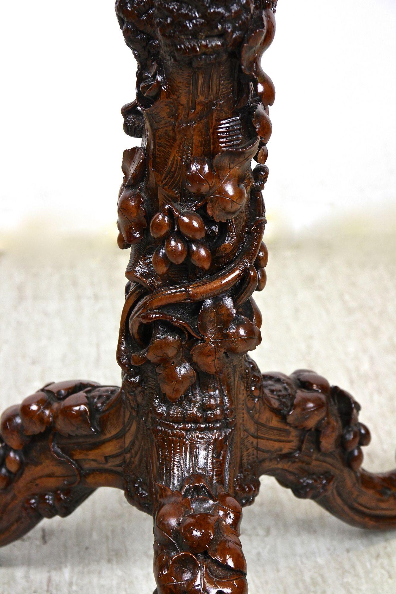 19th Century Black Forest Rustic Side Table with Handcarved Vine Theme, Austria, ca. 1880 For Sale