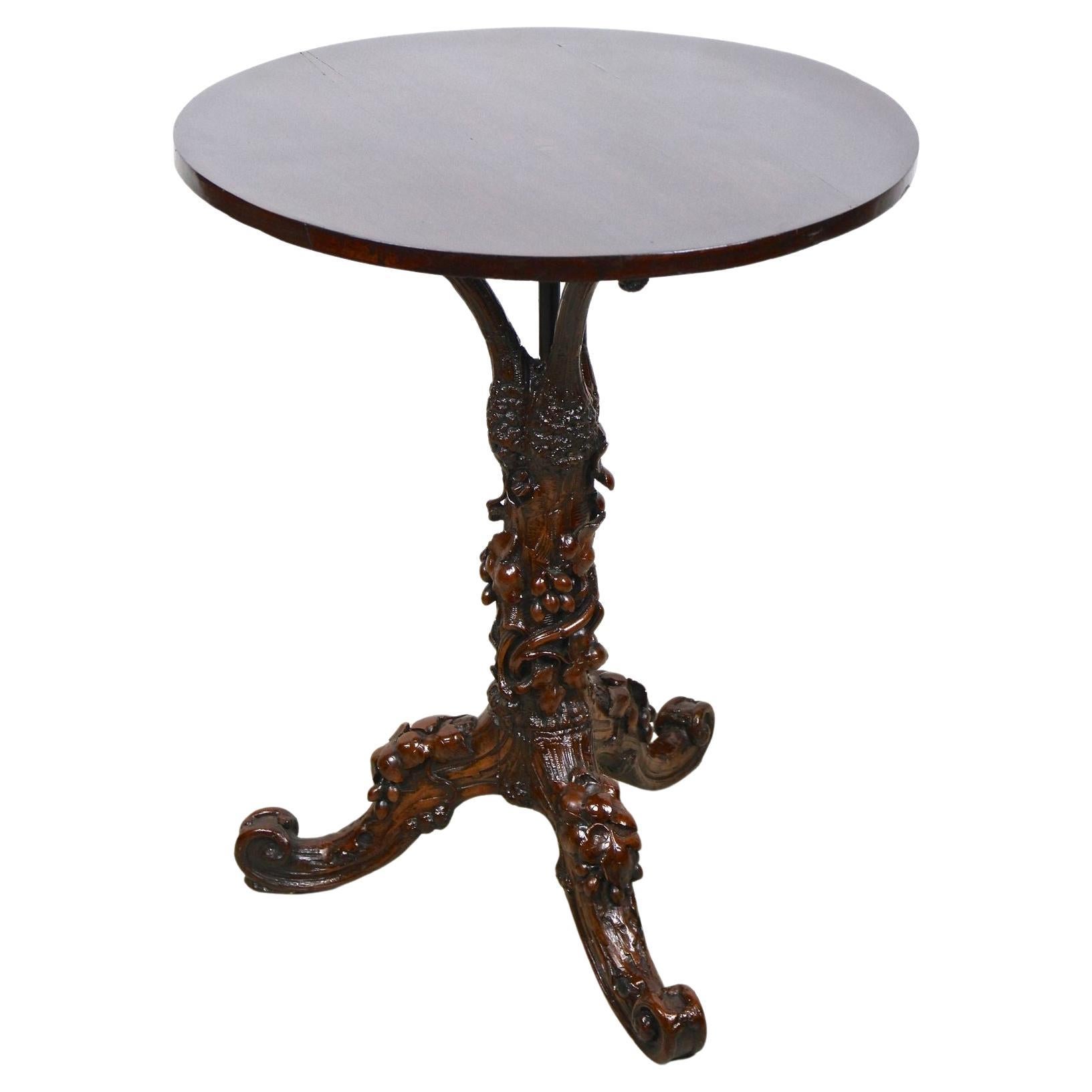 Black Forest Rustic Side Table with Handcarved Vine Theme, Austria, ca. 1880 For Sale