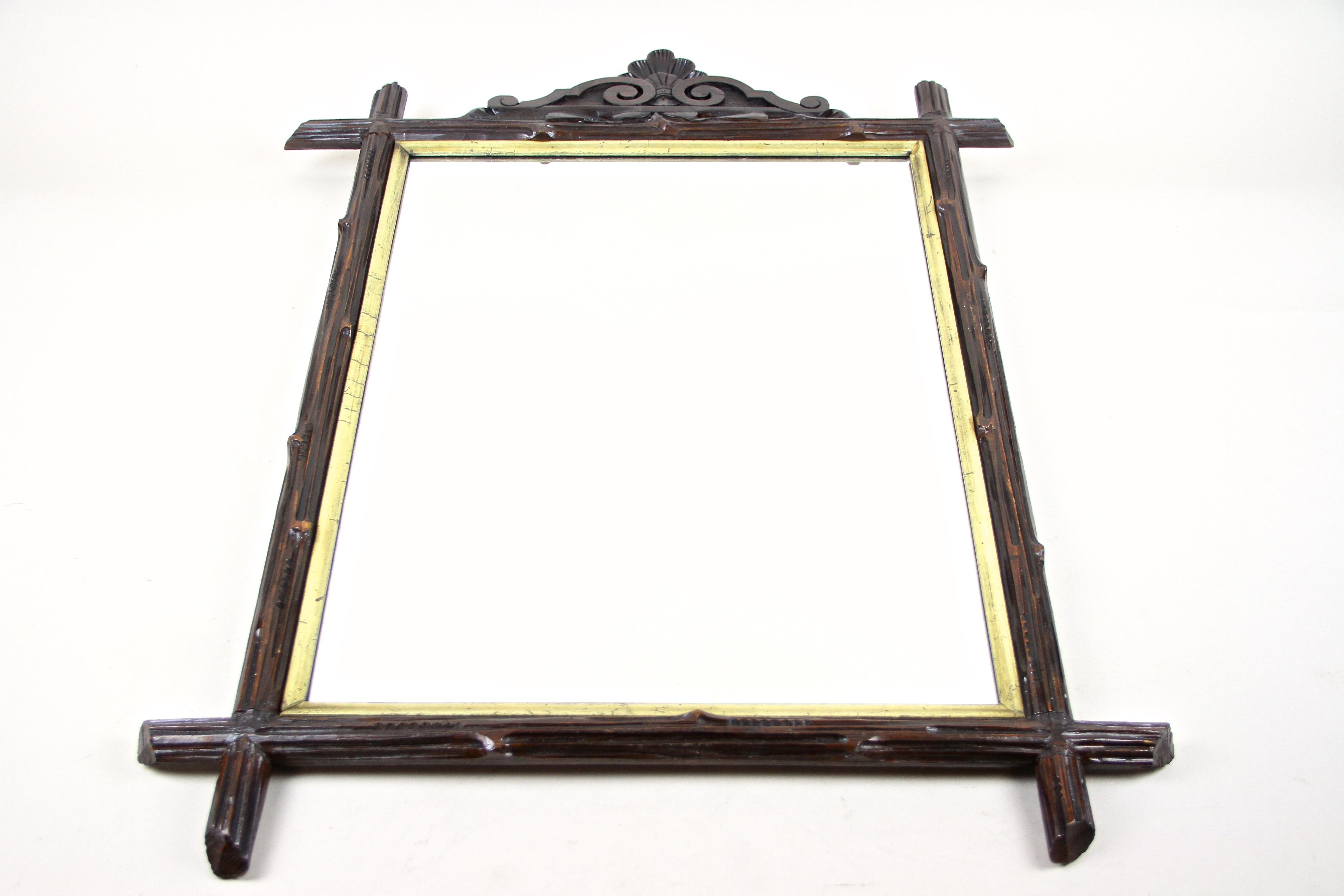 Black Forest Rustic Wall Mirror Bass Wood, Austria, circa 1880 For Sale 5