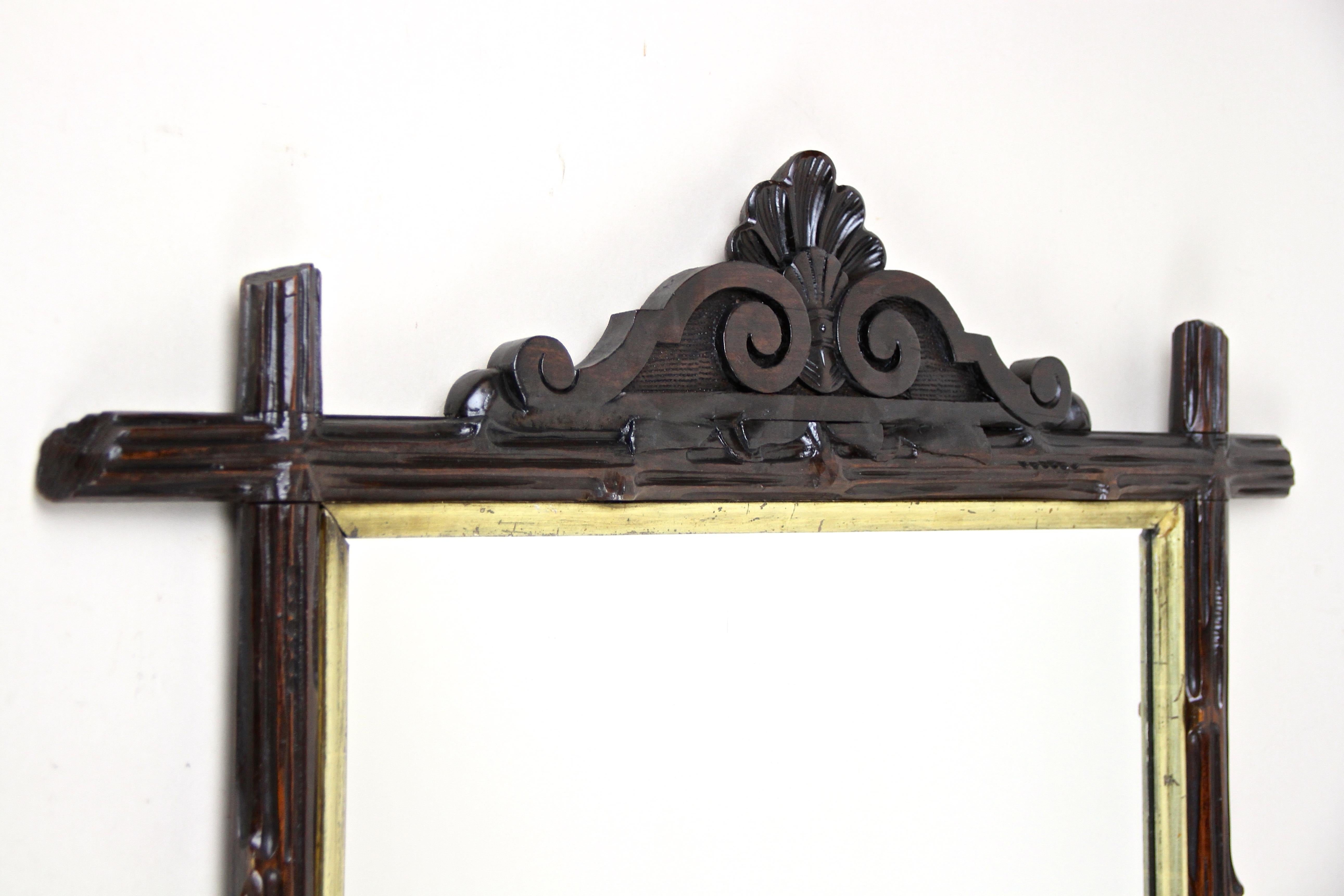 Hand-Carved Black Forest Rustic Wall Mirror Bass Wood, Austria, circa 1880 For Sale
