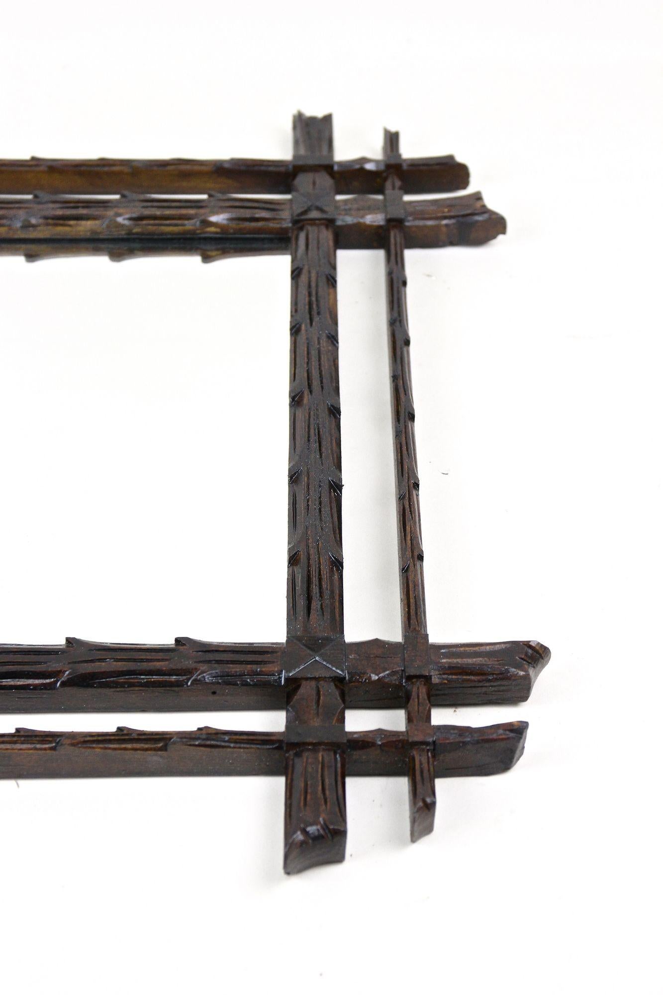 Black Forest Rustic Wall Mirror, Doubleframe Handcarved, Austria circa 1870 For Sale 4