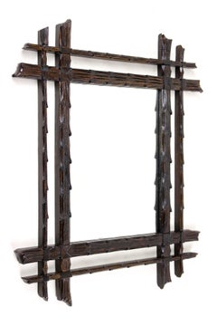 Black Forest Rustic Wall Mirror, Doubleframe Handcarved, Austria circa 1870