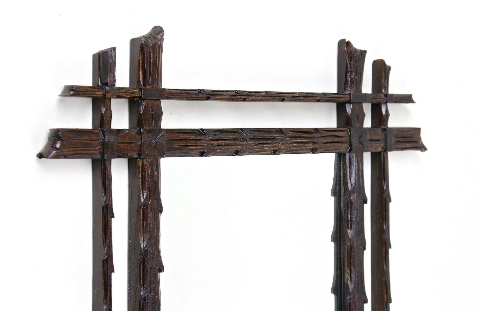 Hand-Carved Black Forest Rustic Wall Mirror, Doubleframe Handcarved, Austria circa 1870 For Sale