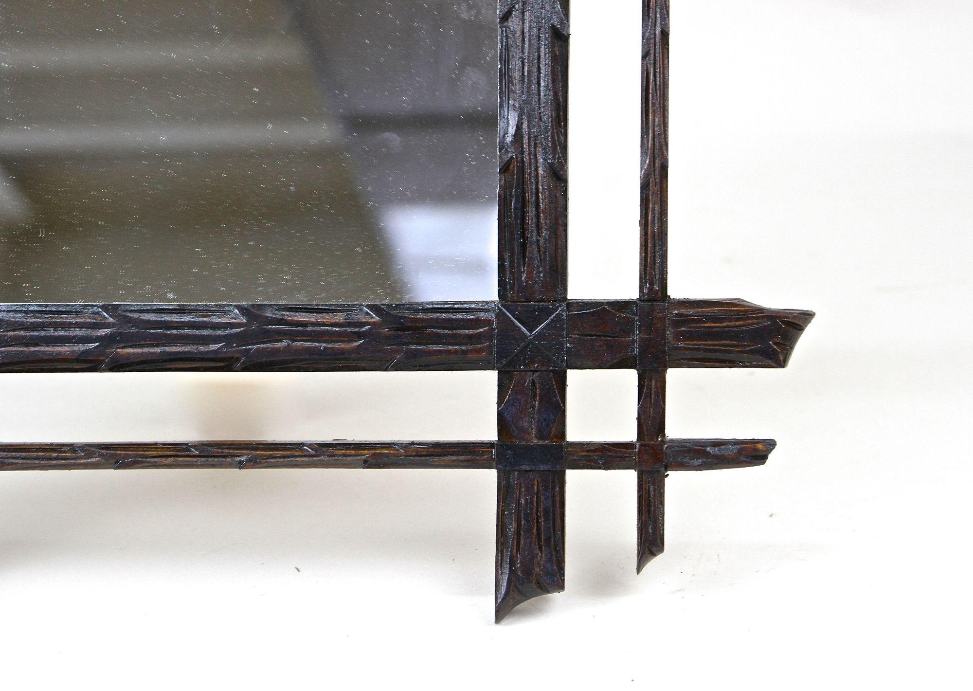 19th Century Black Forest Rustic Wall Mirror, Doubleframe Handcarved, Austria circa 1870 For Sale