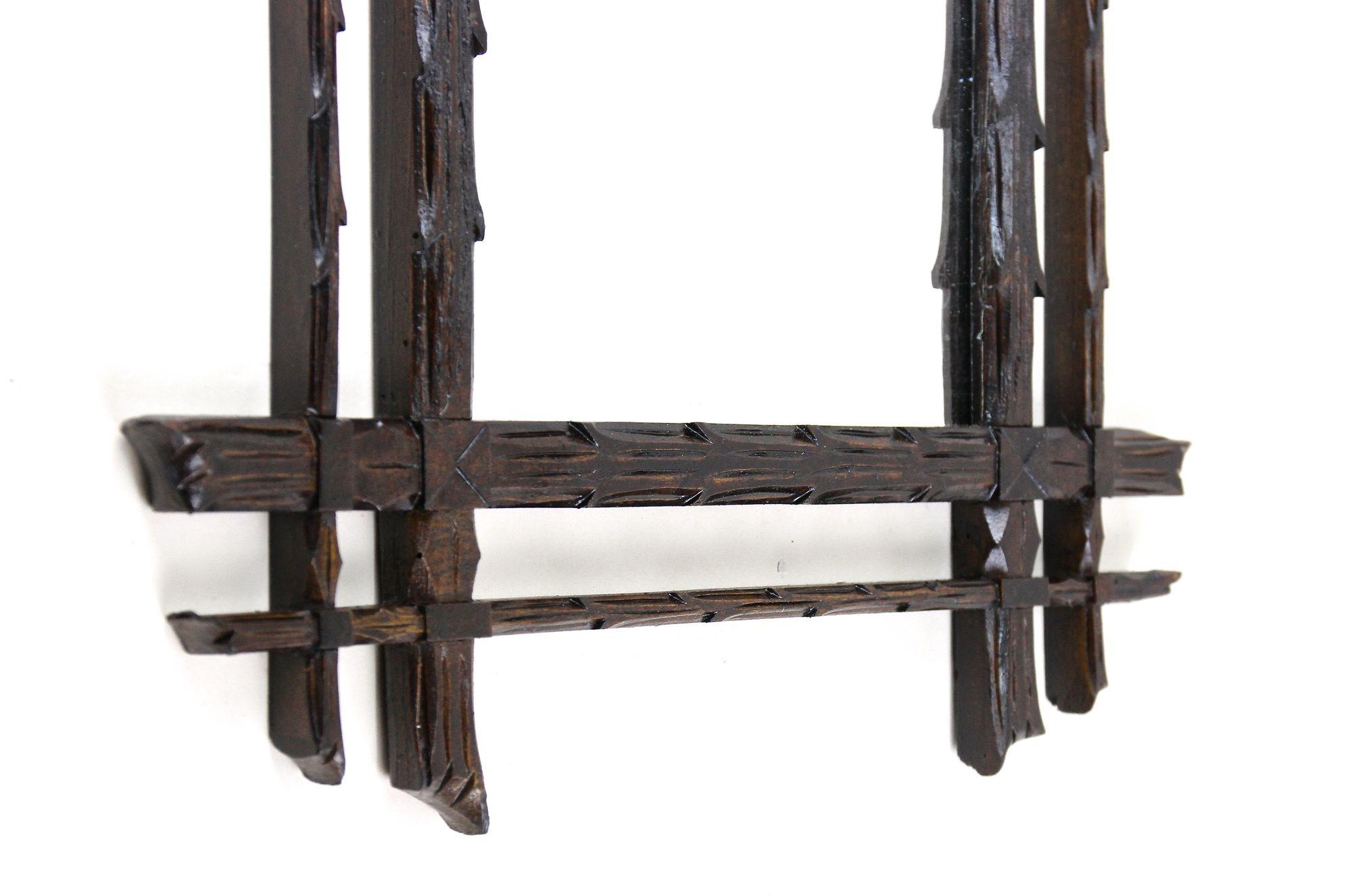 Black Forest Rustic Wall Mirror, Doubleframe Handcarved, Austria circa 1870 For Sale 1