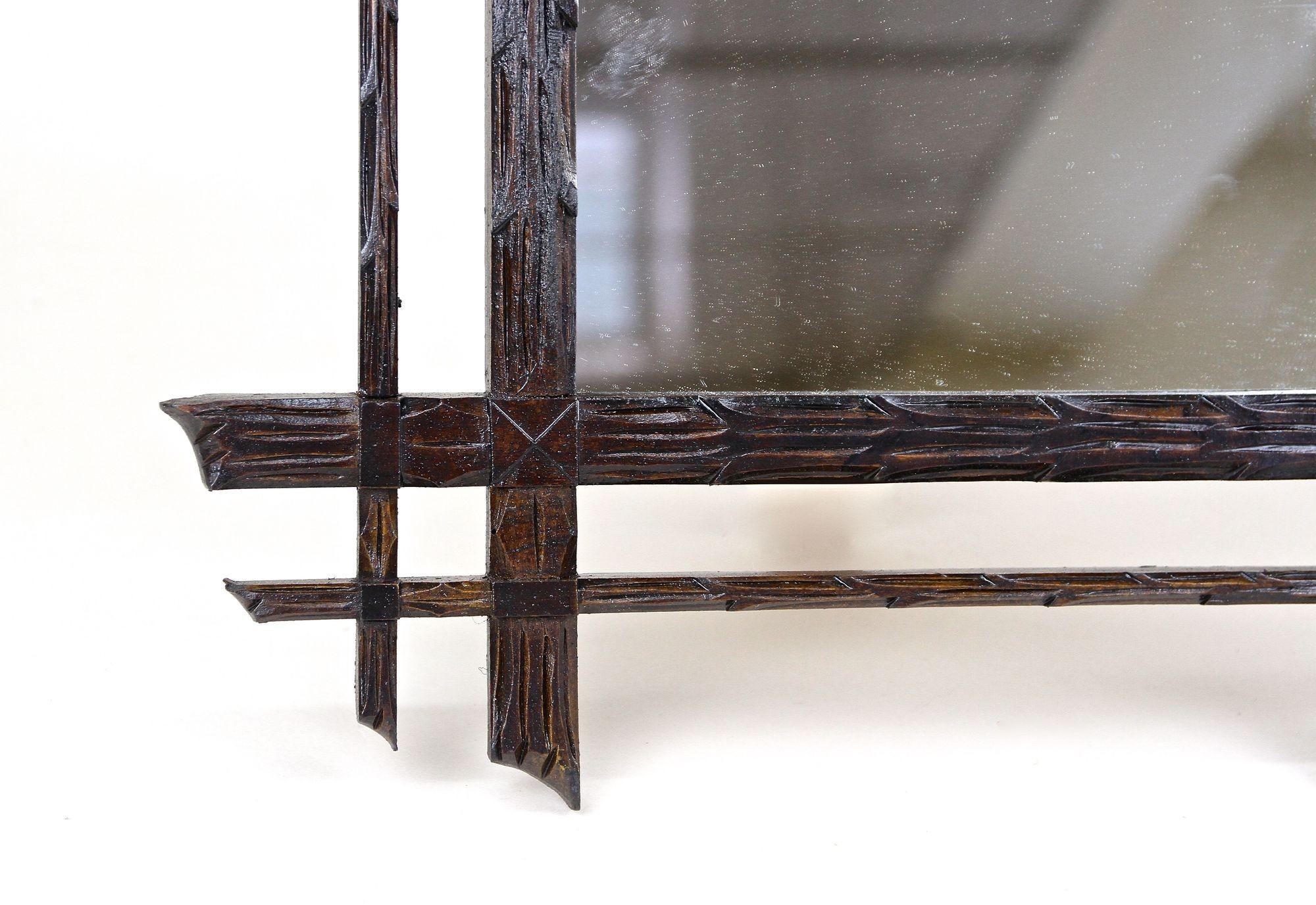 Black Forest Rustic Wall Mirror, Doubleframe Handcarved, Austria circa 1870 For Sale 2