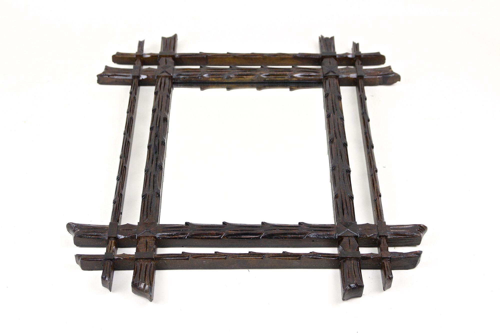 Black Forest Rustic Wall Mirror, Doubleframe Handcarved, Austria circa 1870 For Sale 3