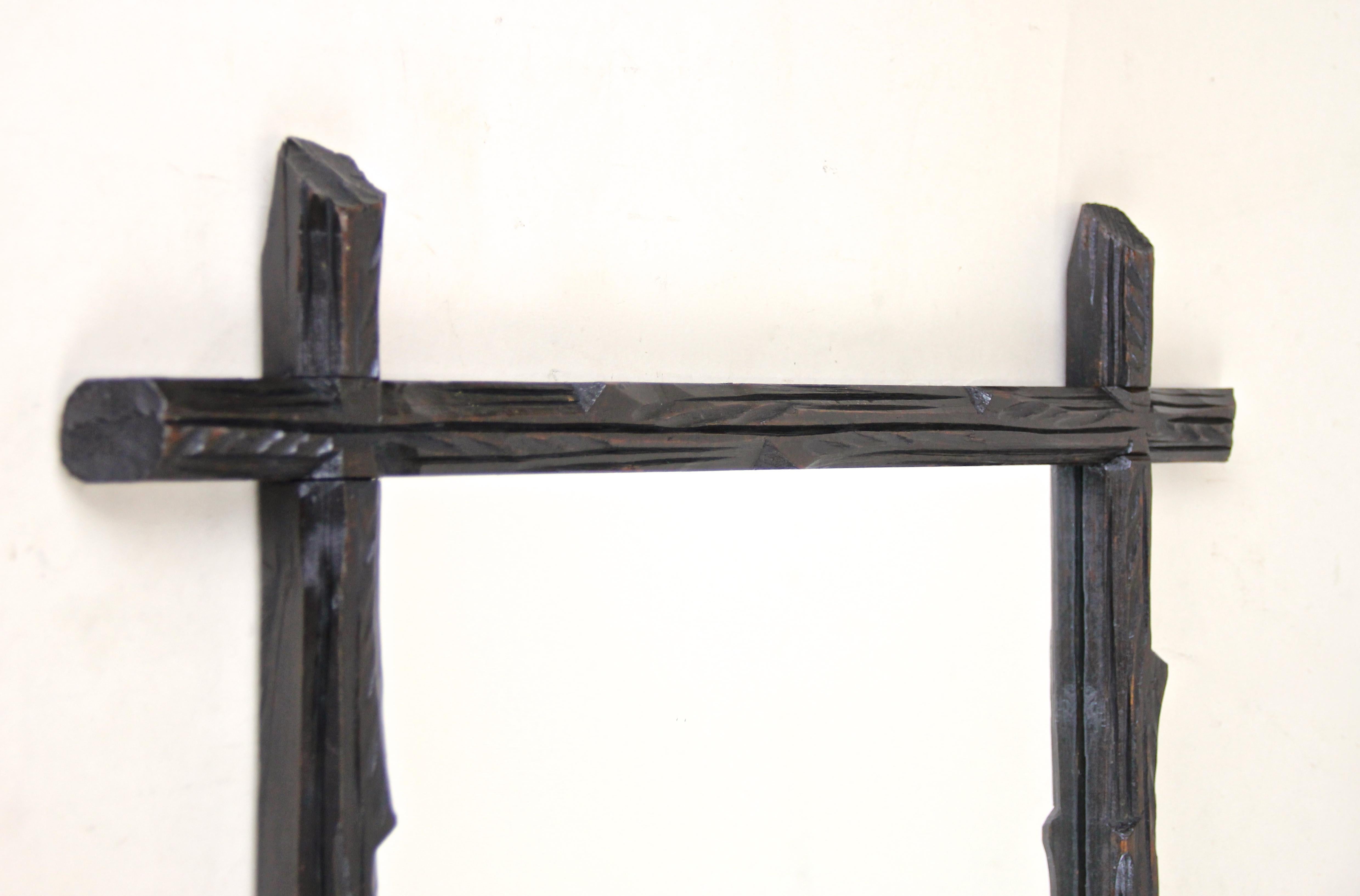 Stained Black Forest Rustic Wall Mirror Hand Carved, Austria, circa 1880 For Sale