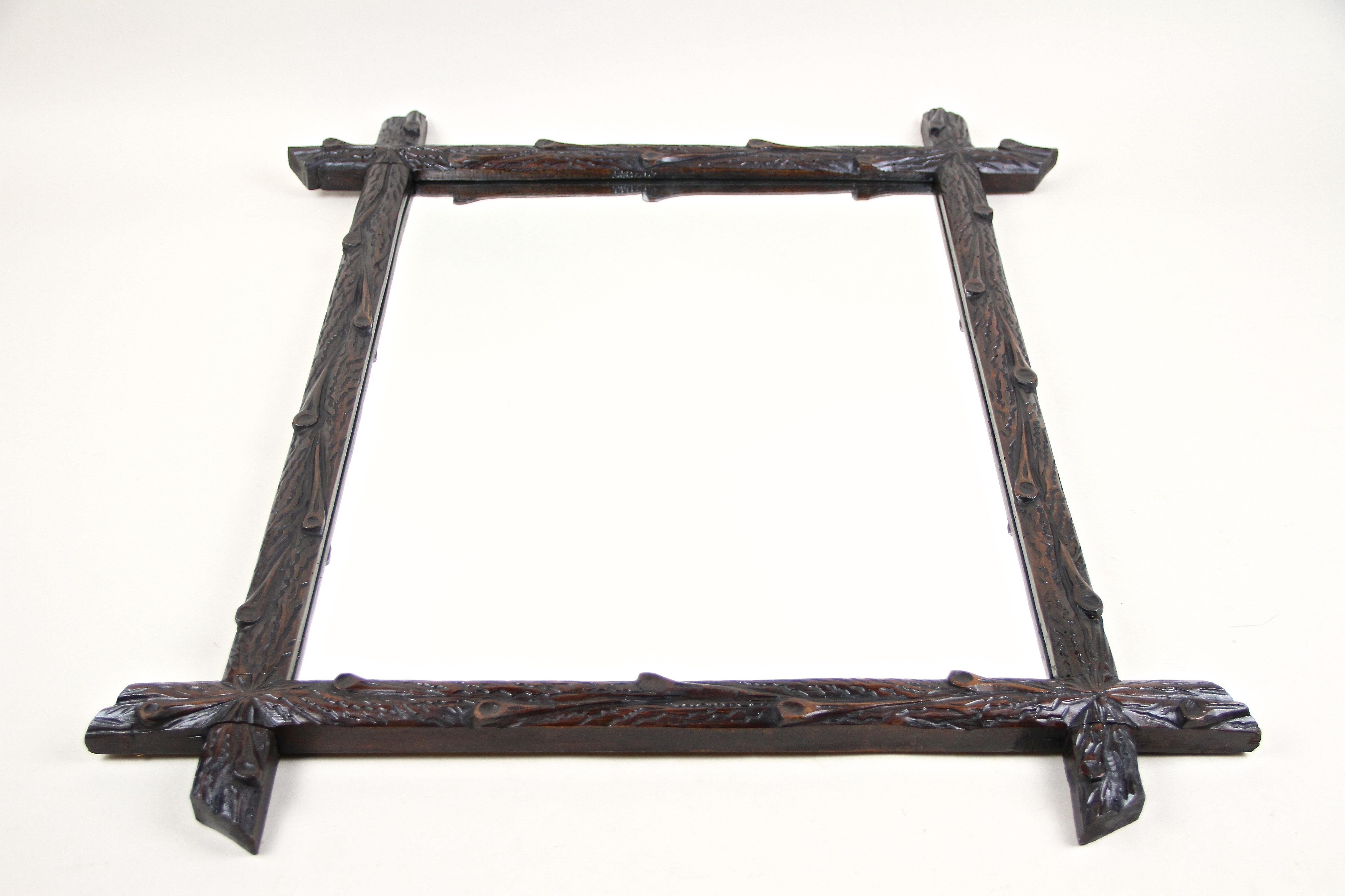 Black Forest Rustic Wall Mirror Hand Carved, Austria, circa 1880 For Sale 3