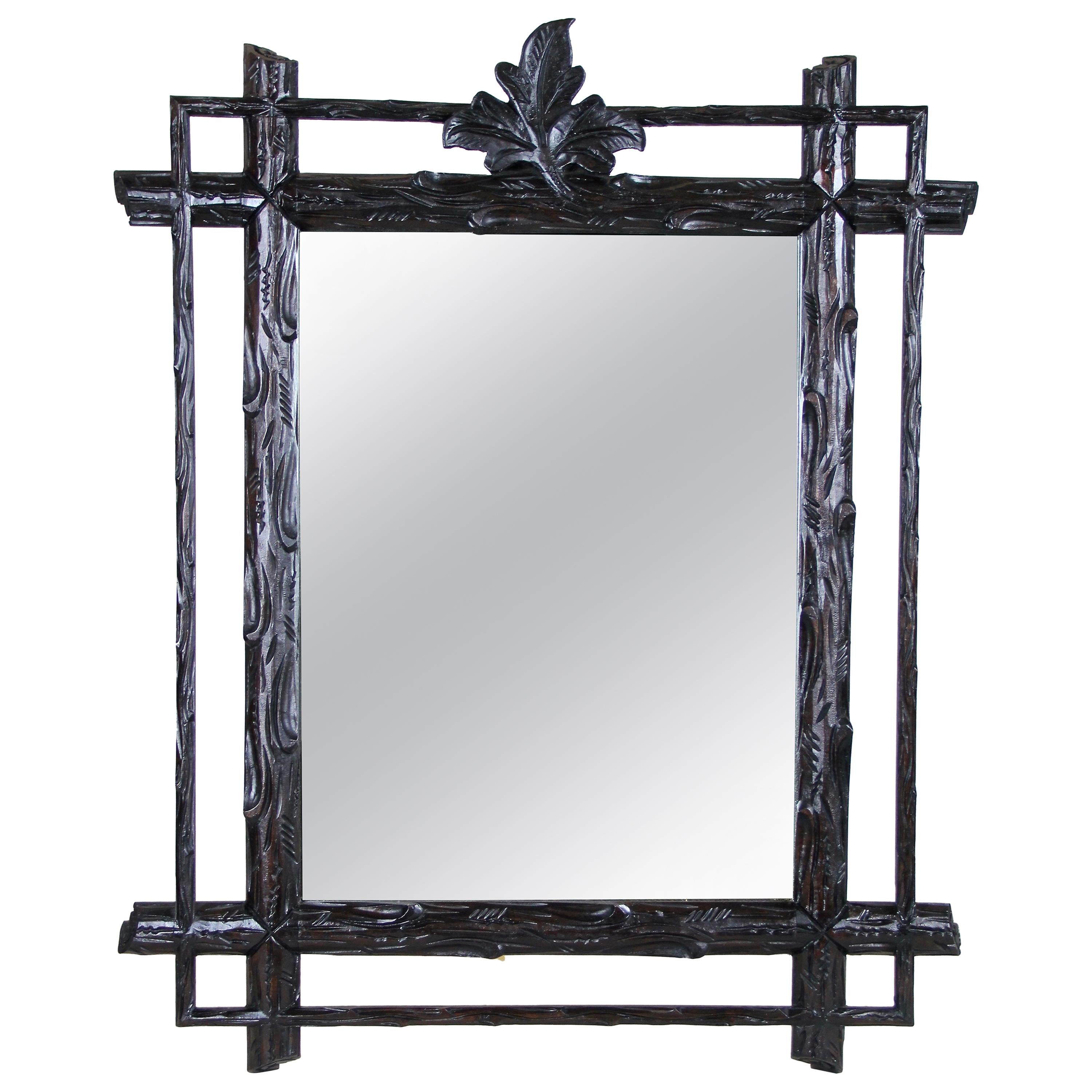 Black Forest Rustic Wall Mirror Hand Carved, Austria, circa 1880 For Sale