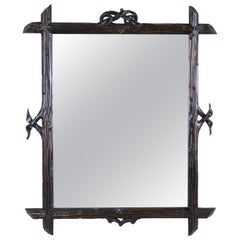 Antique Black Forest Rustic Wall Mirror Hand Carved, Austria, circa 1890