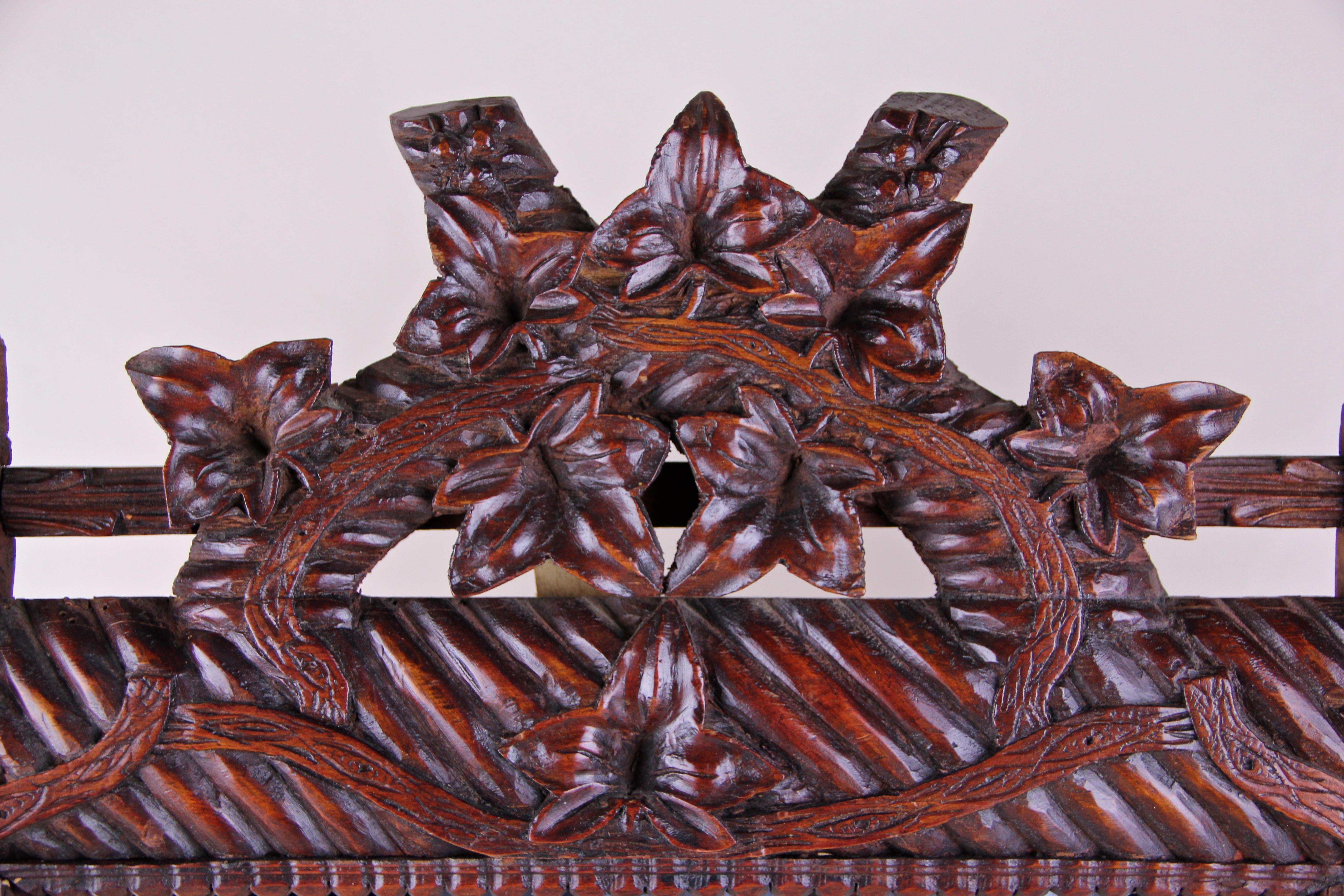 Hand-Carved Black Forest Rustic Wall Mirror Hand Carved, Germany, circa 1880 For Sale