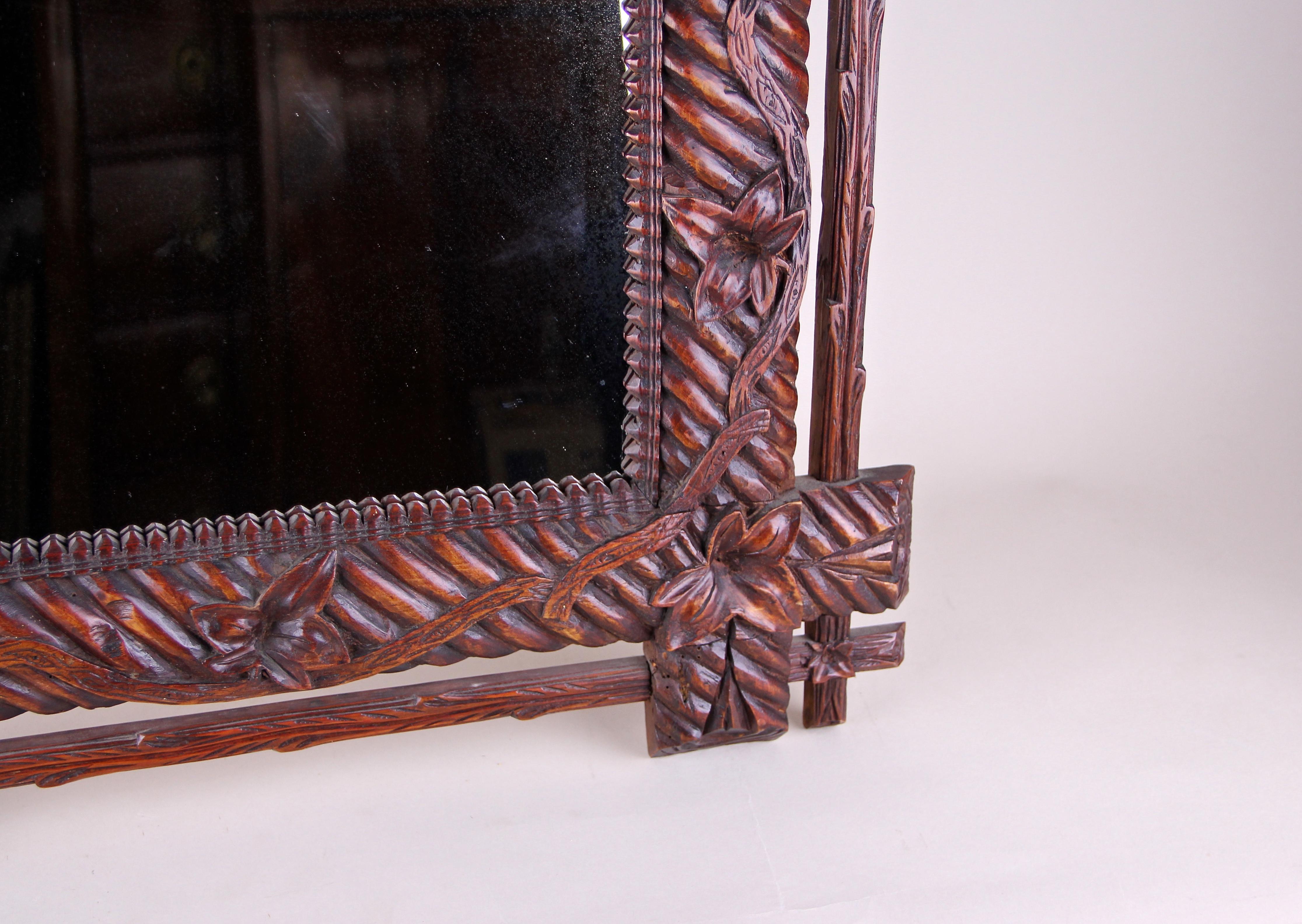 19th Century Black Forest Rustic Wall Mirror Hand Carved, Germany, circa 1880 For Sale