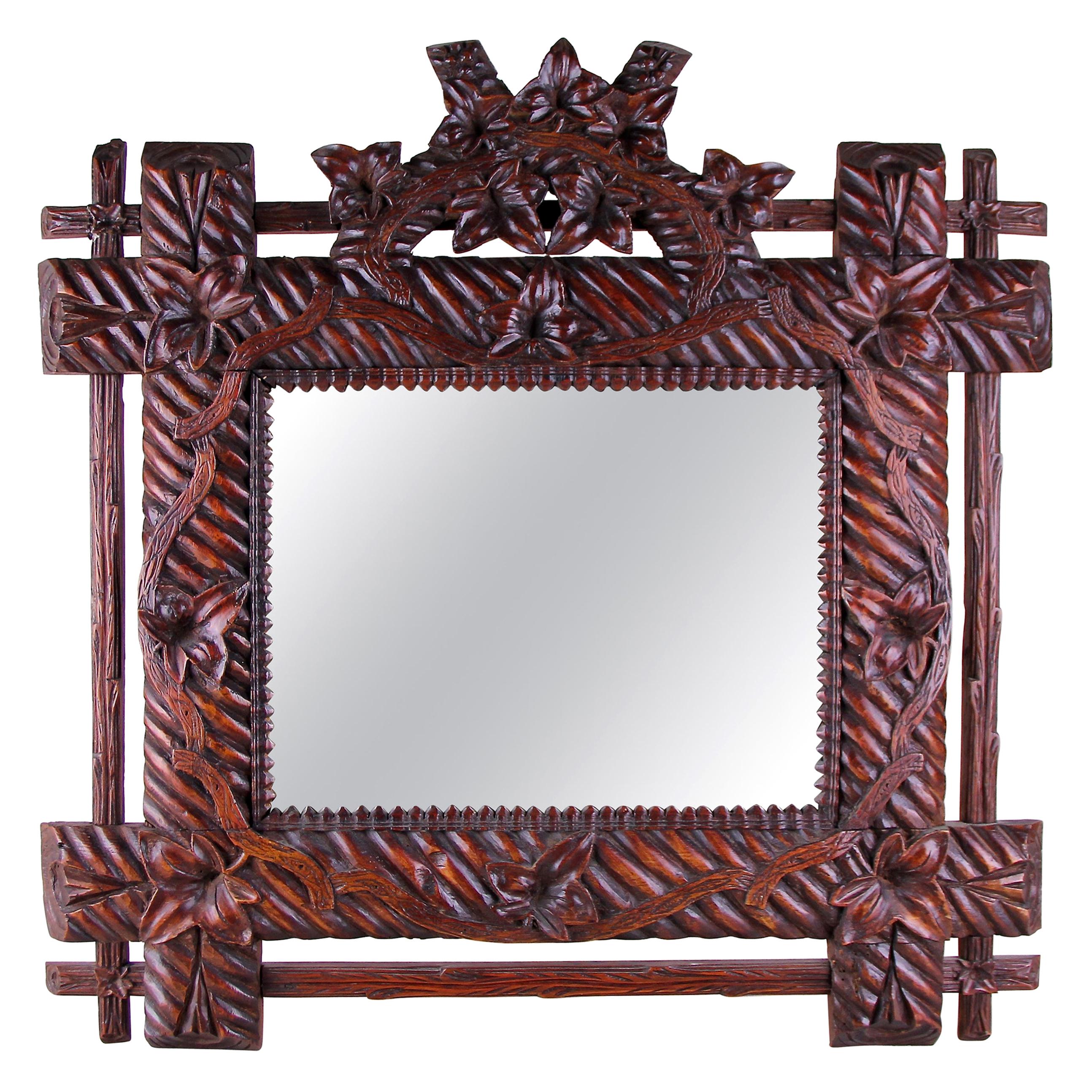 Black Forest Rustic Wall Mirror Hand Carved, Germany, circa 1880