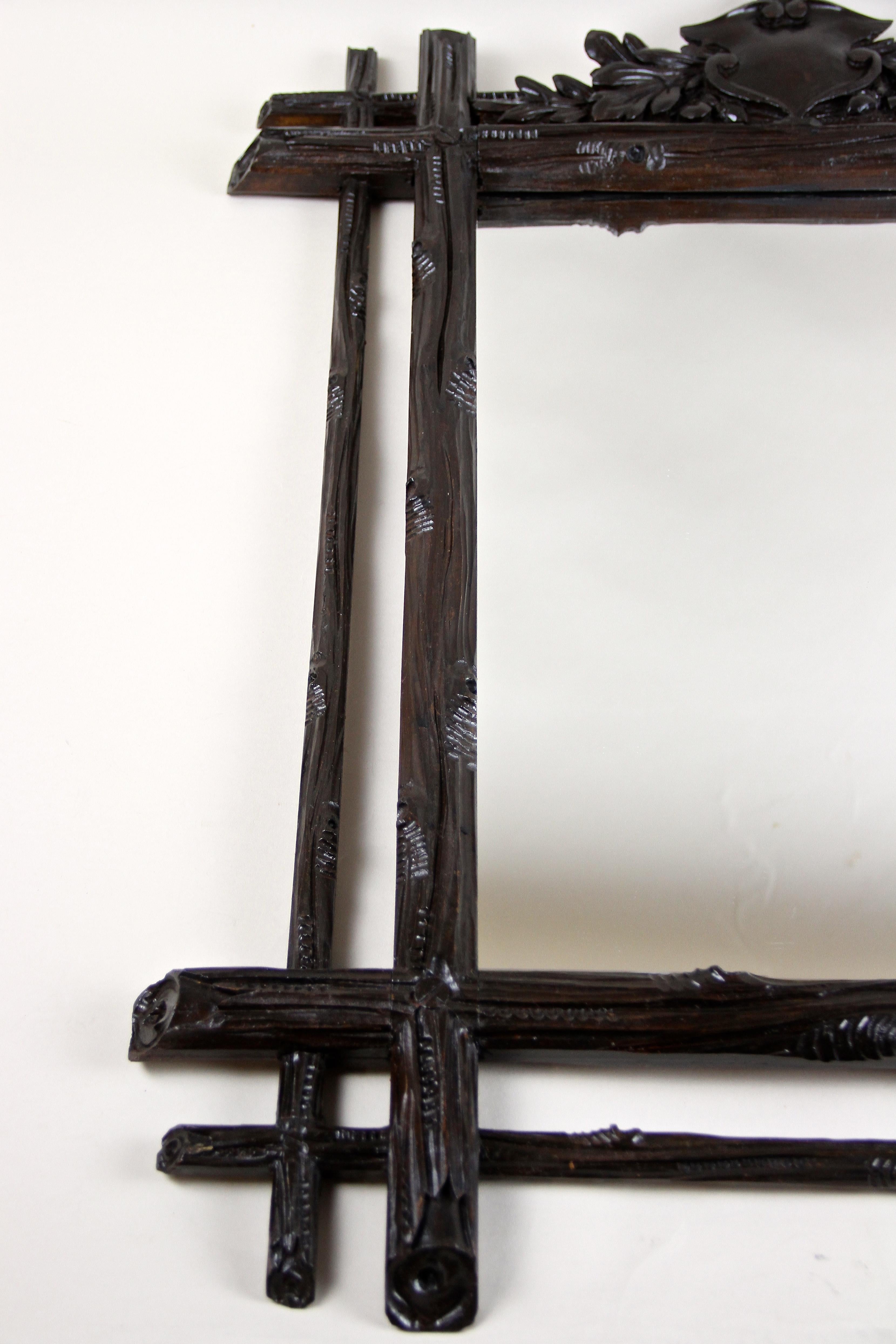Black Forest Rustic Wall Mirror with Coat of Arms Carving, Austria, circa 1870 For Sale 6