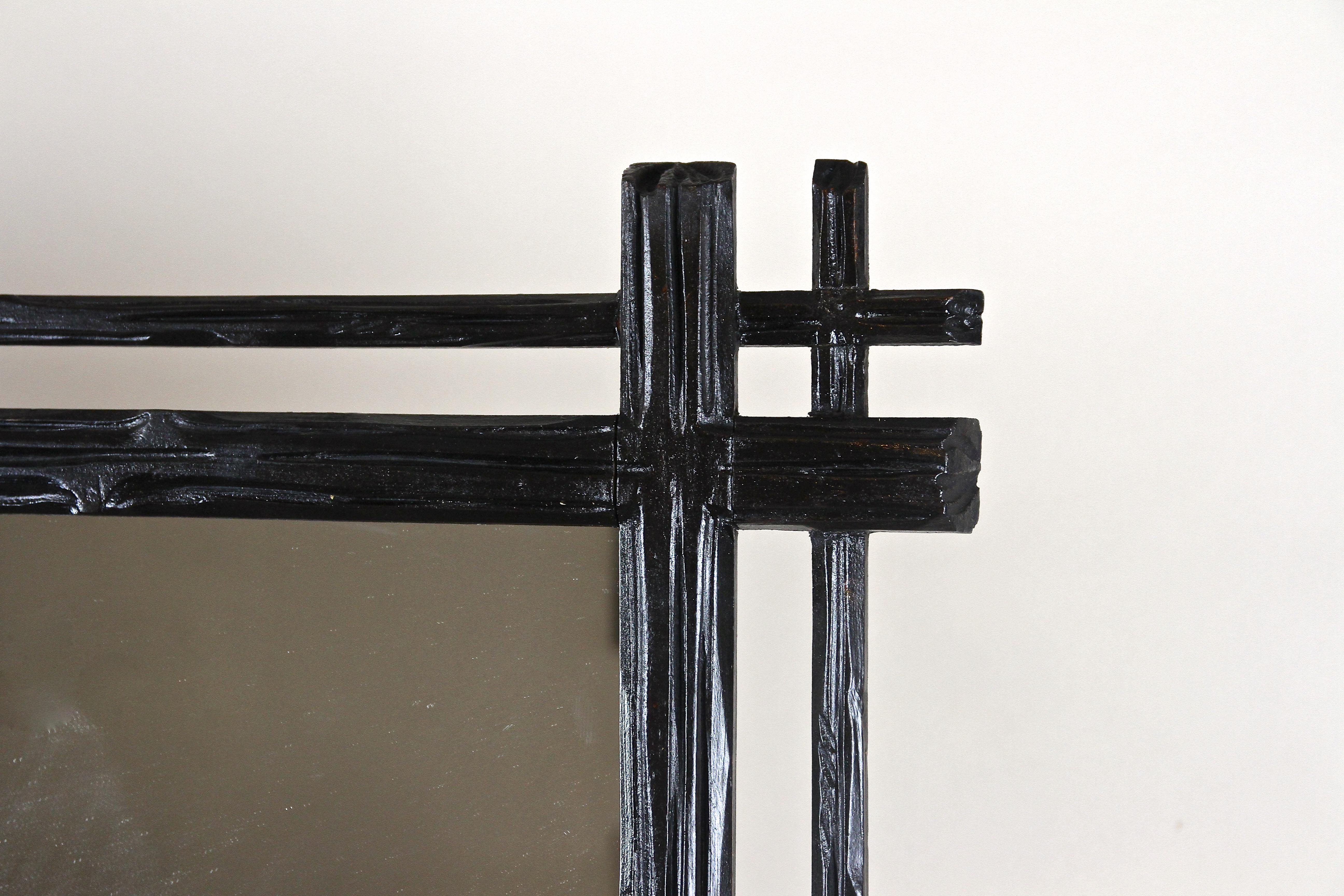 Hand-Carved Black Forest Rustic Wall Mirror with Double Frame, Austria, circa 1880 For Sale