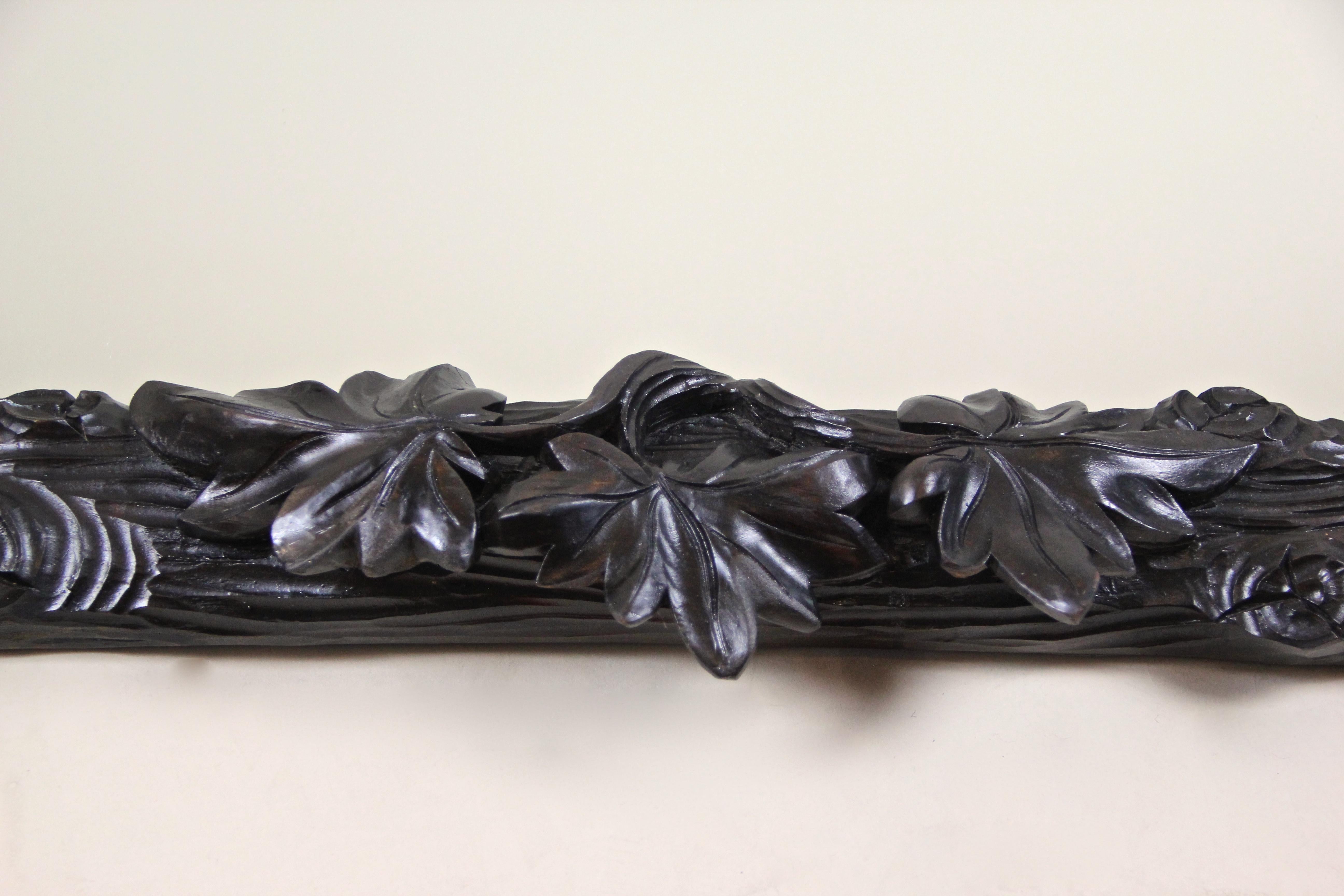 Black Forest Rustic Wall Mirror with Leaf Carvings, Austria, circa 1880 4