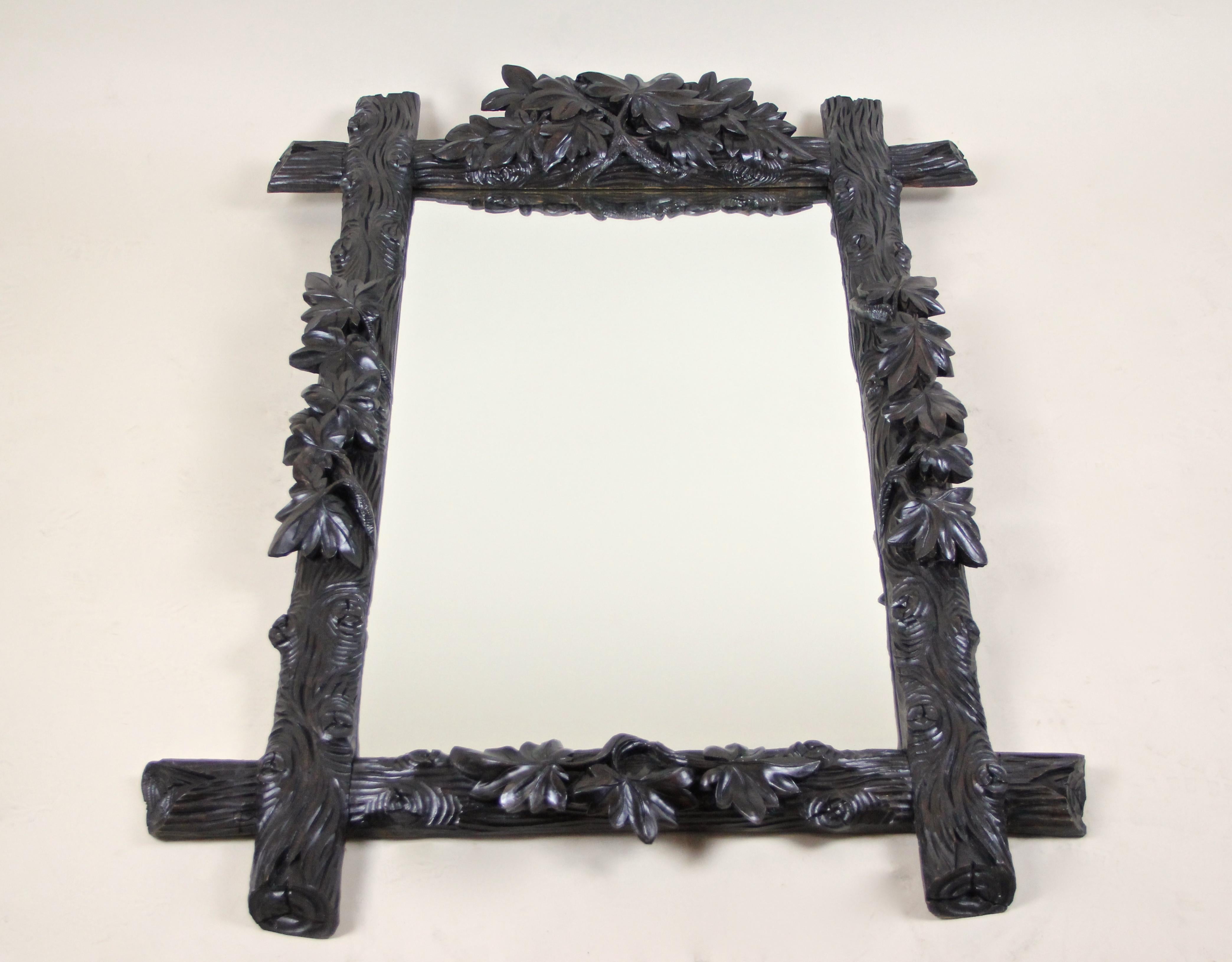 Black Forest Rustic Wall Mirror with Leaf Carvings, Austria, circa 1880 6