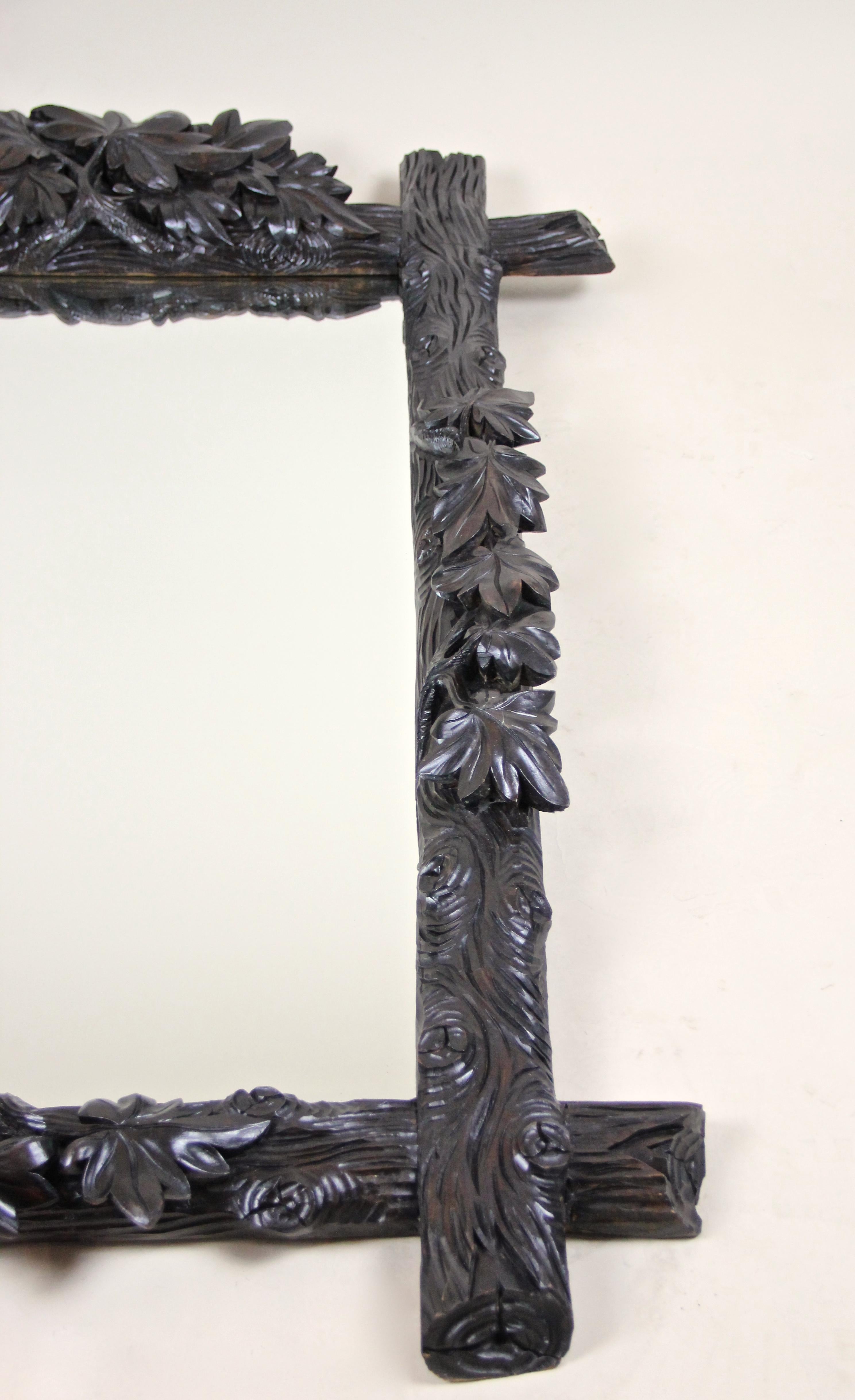 Black Forest Rustic Wall Mirror with Leaf Carvings, Austria, circa 1880 7