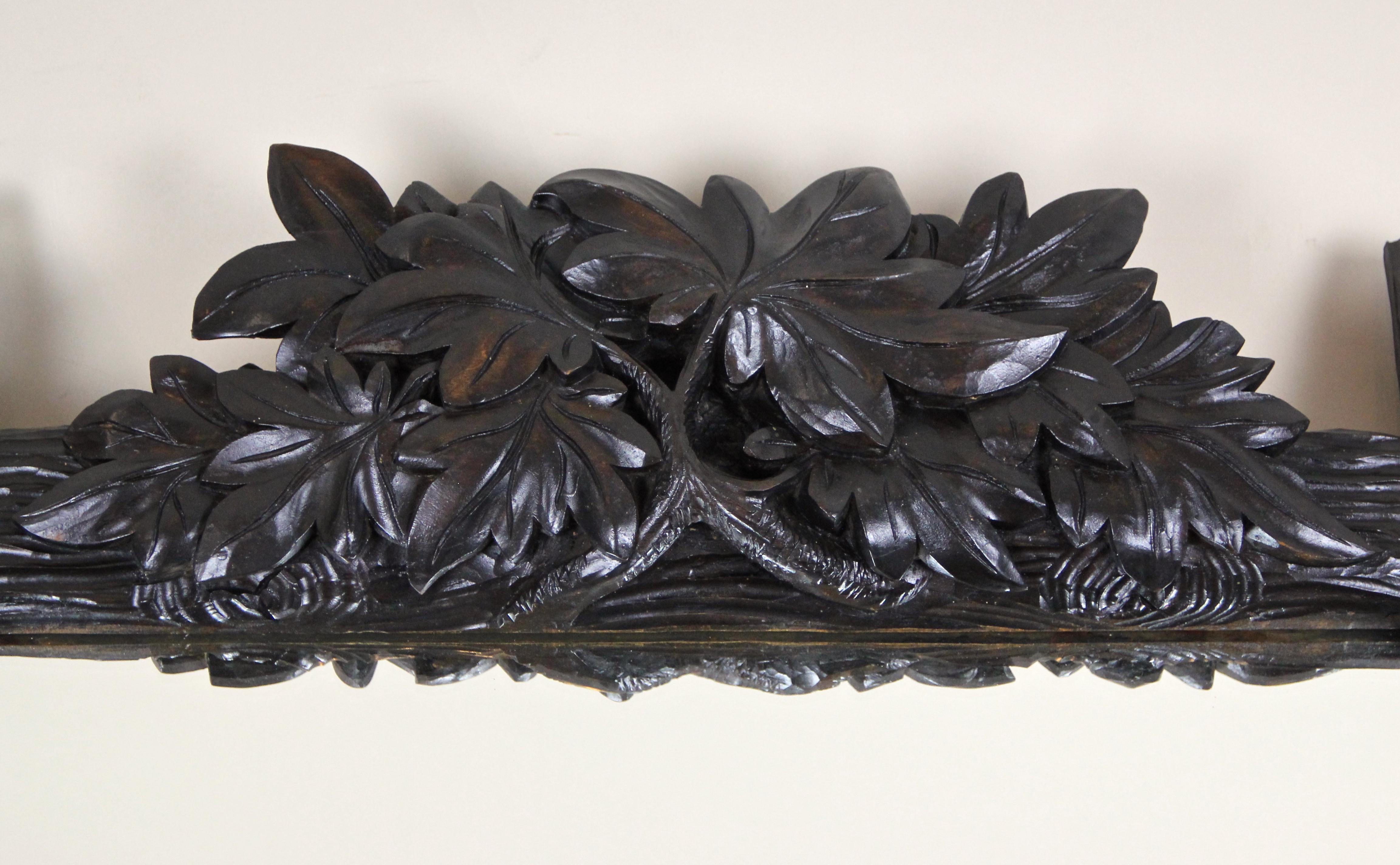 Black Forest Rustic Wall Mirror with Leaf Carvings, Austria, circa 1880 8