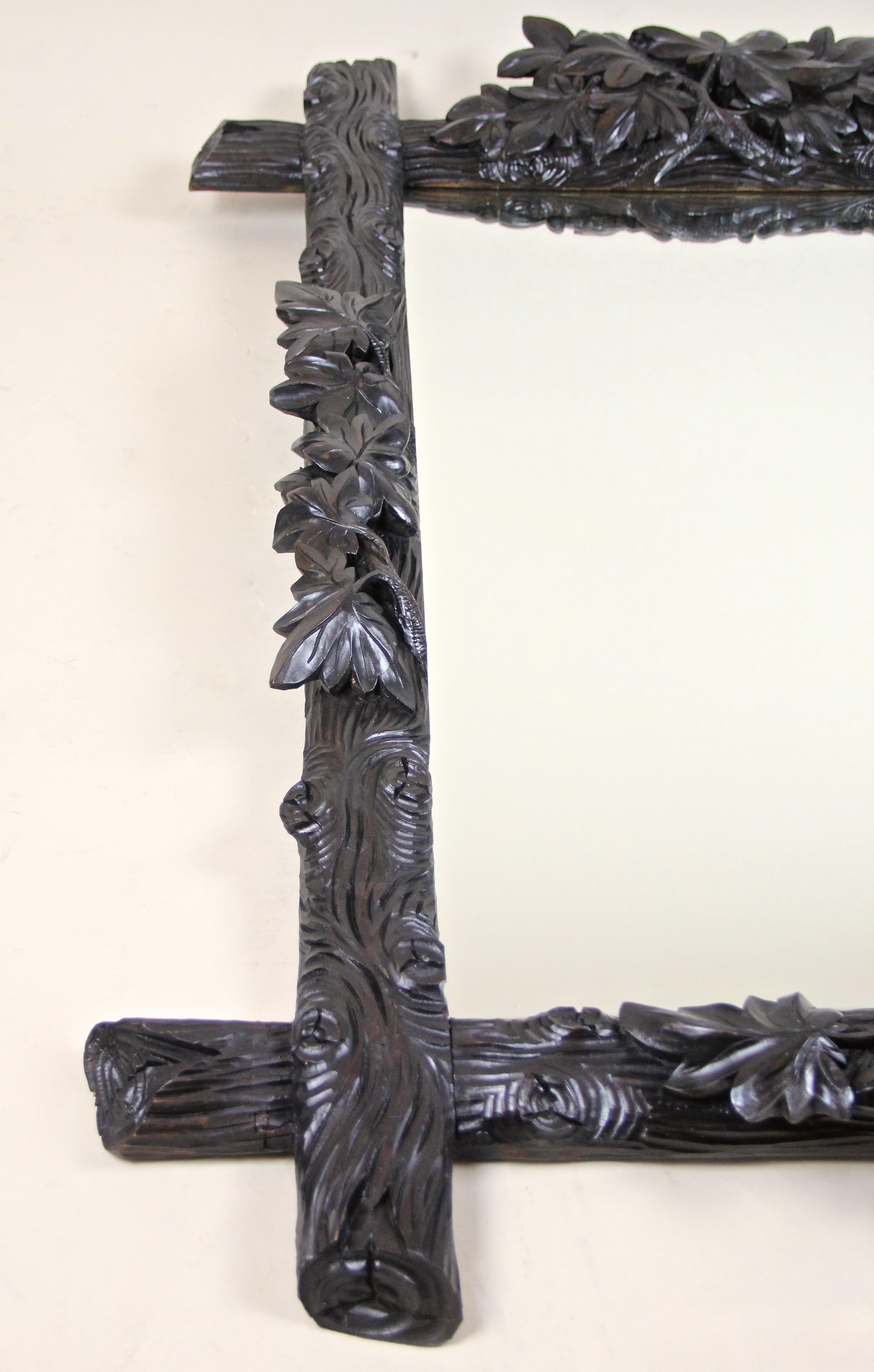 Black Forest Rustic Wall Mirror with Leaf Carvings, Austria, circa 1880 9