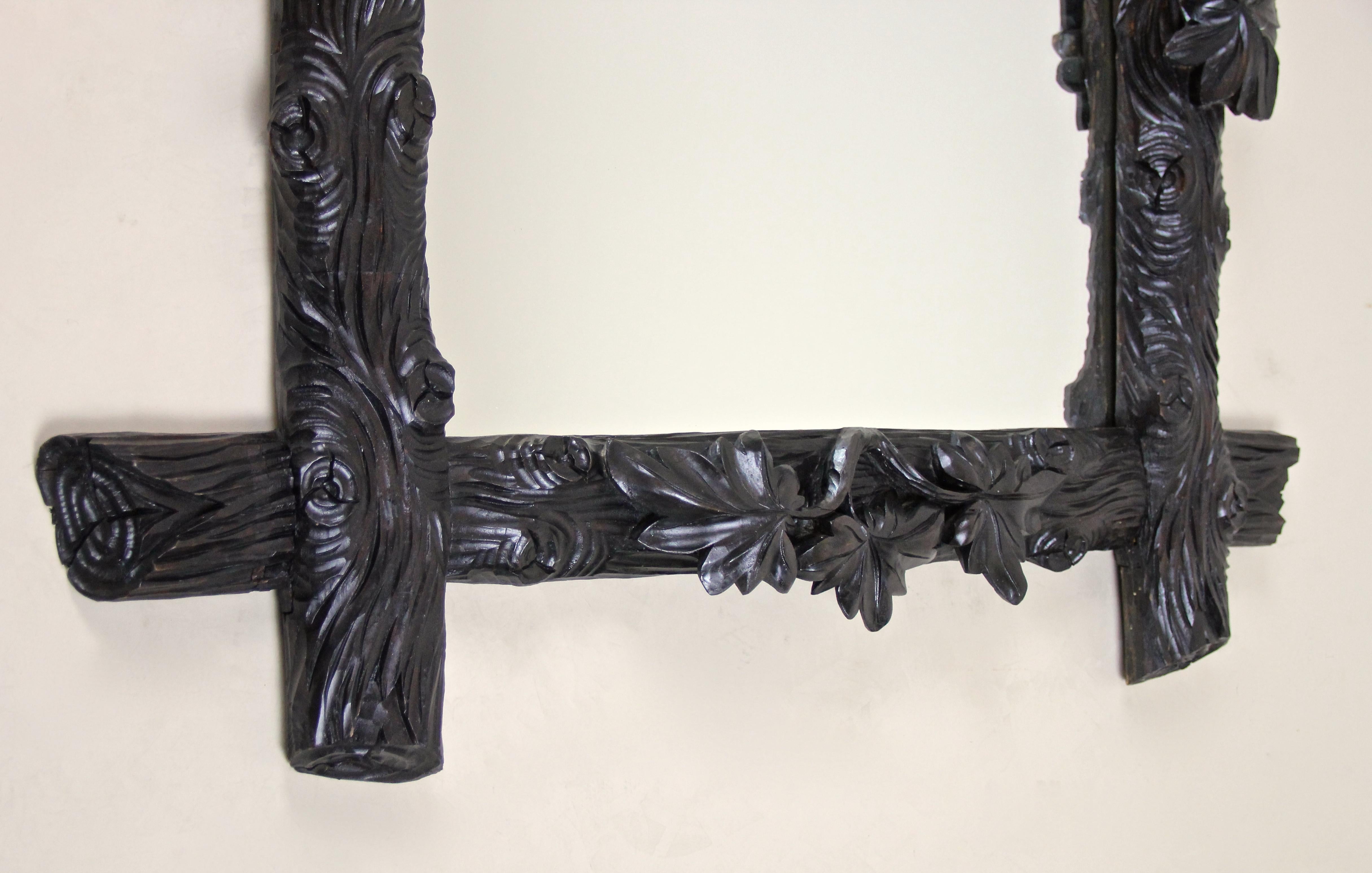 Black Forest Rustic Wall Mirror with Leaf Carvings, Austria, circa 1880 3