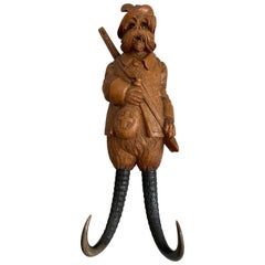 Black Forest Schnauzer Dog Dressed as Hunter Whip Hook with Musical Movement