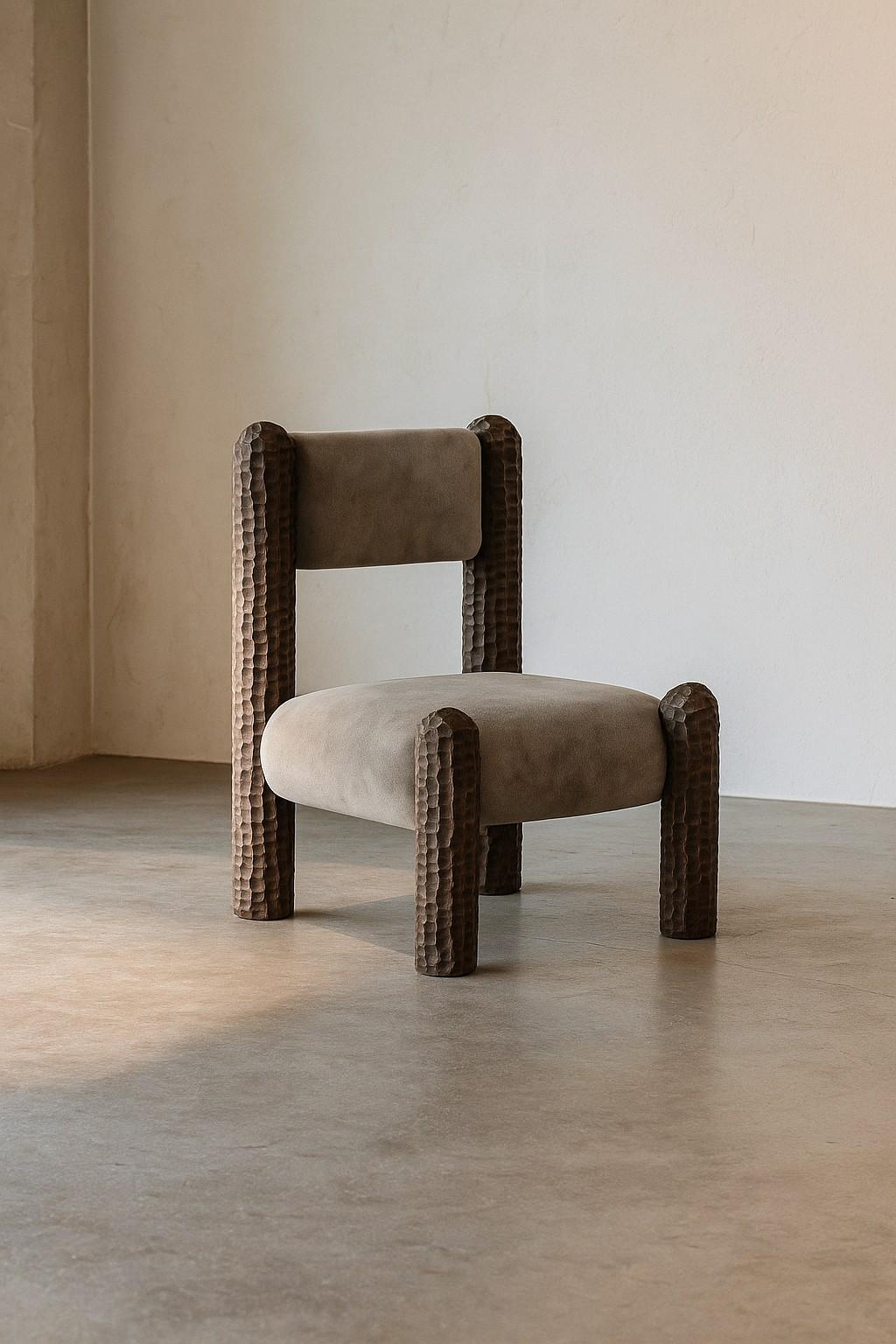 Portuguese Black Forest Sculptural Armchair with Hand-Carved Legs in Chocolate Oak For Sale