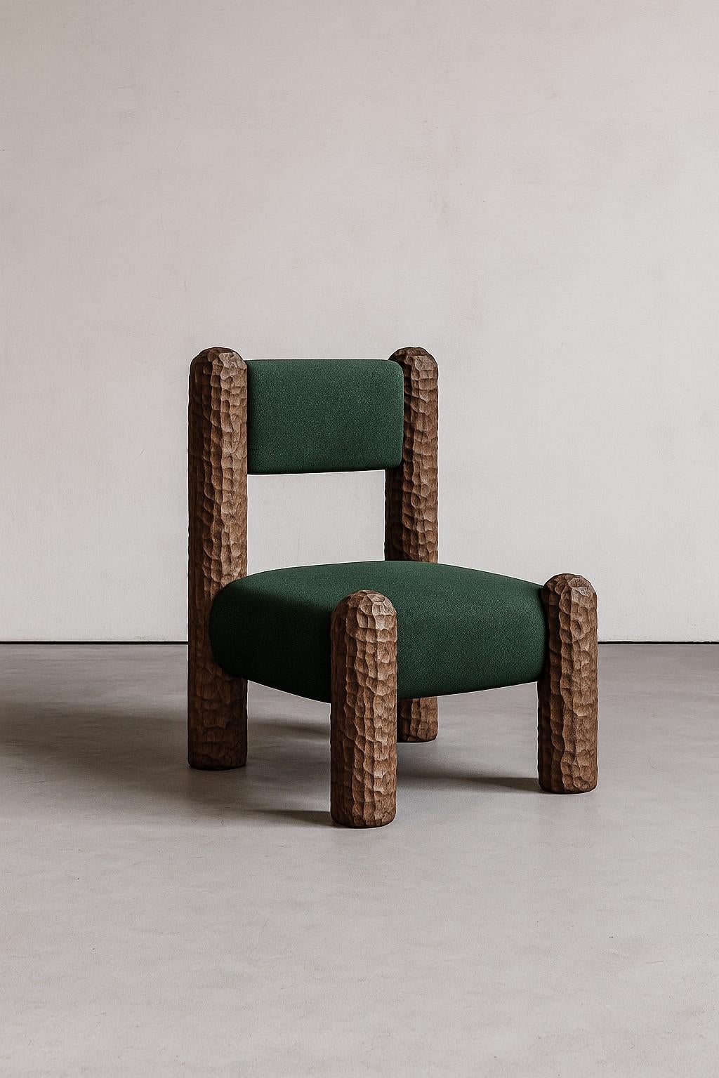 Glass Black Forest Sculptural Armchair with Hand-Carved Legs in Chocolate Oak For Sale