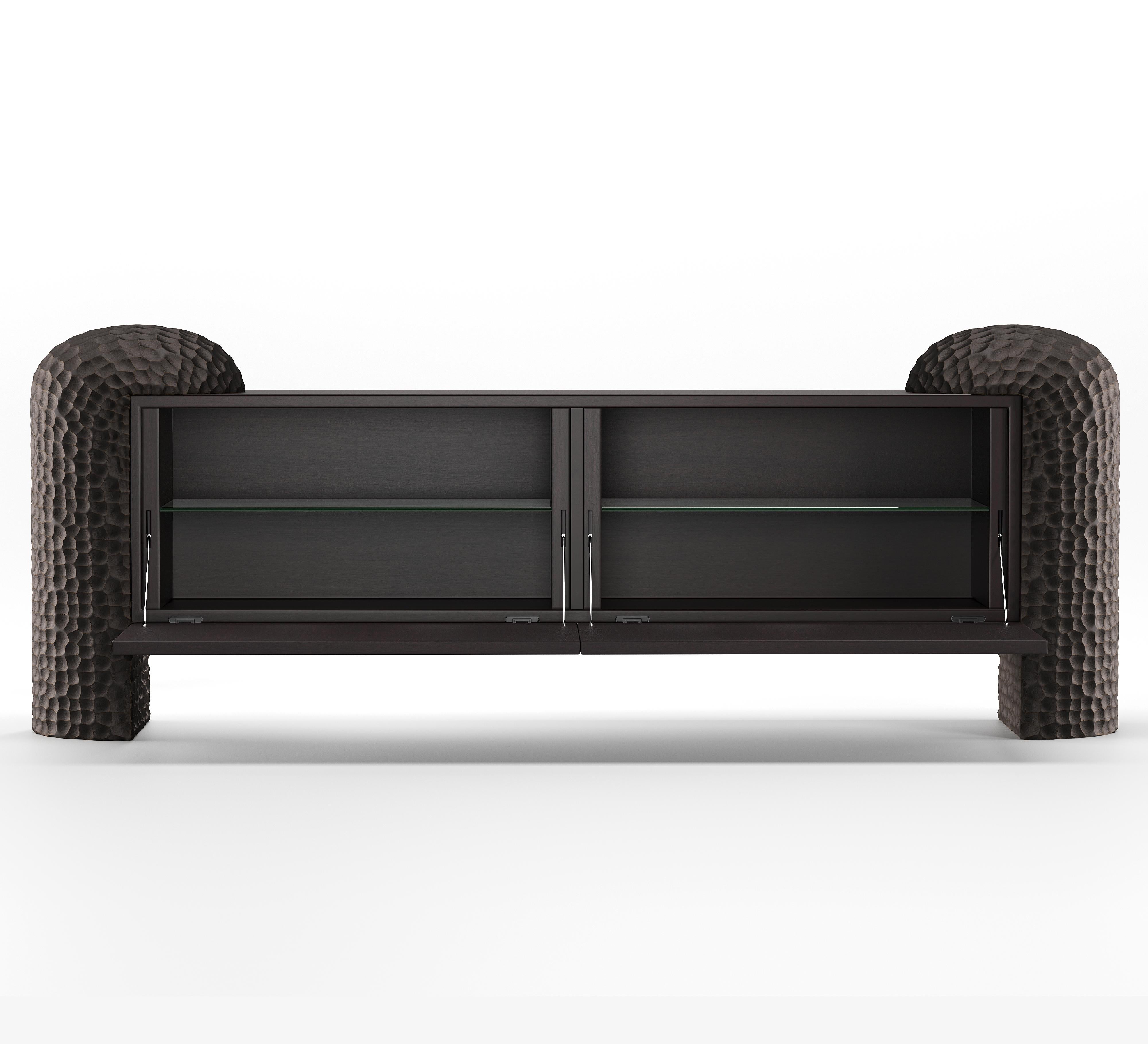 Modern Black Forest Sculptural Sideboard with Hand-Carved Legs in American Walnut For Sale