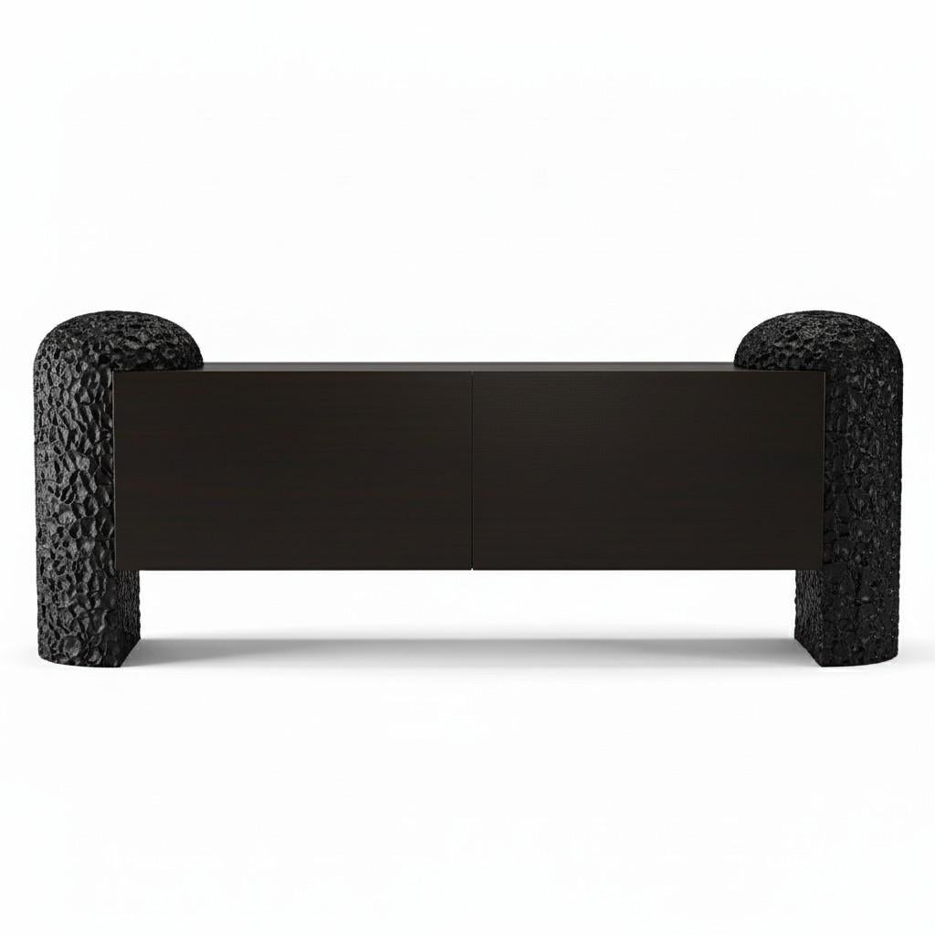 Sculptural Low-Slung Sideboard Ft. Two Oversized Textured Supports-Sidani Design In New Condition For Sale In NEW YORK, NY