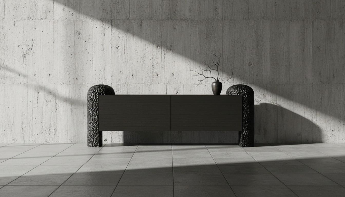 Glass Sculptural Low-Slung Sideboard Ft. Two Oversized Textured Supports-Sidani Design For Sale