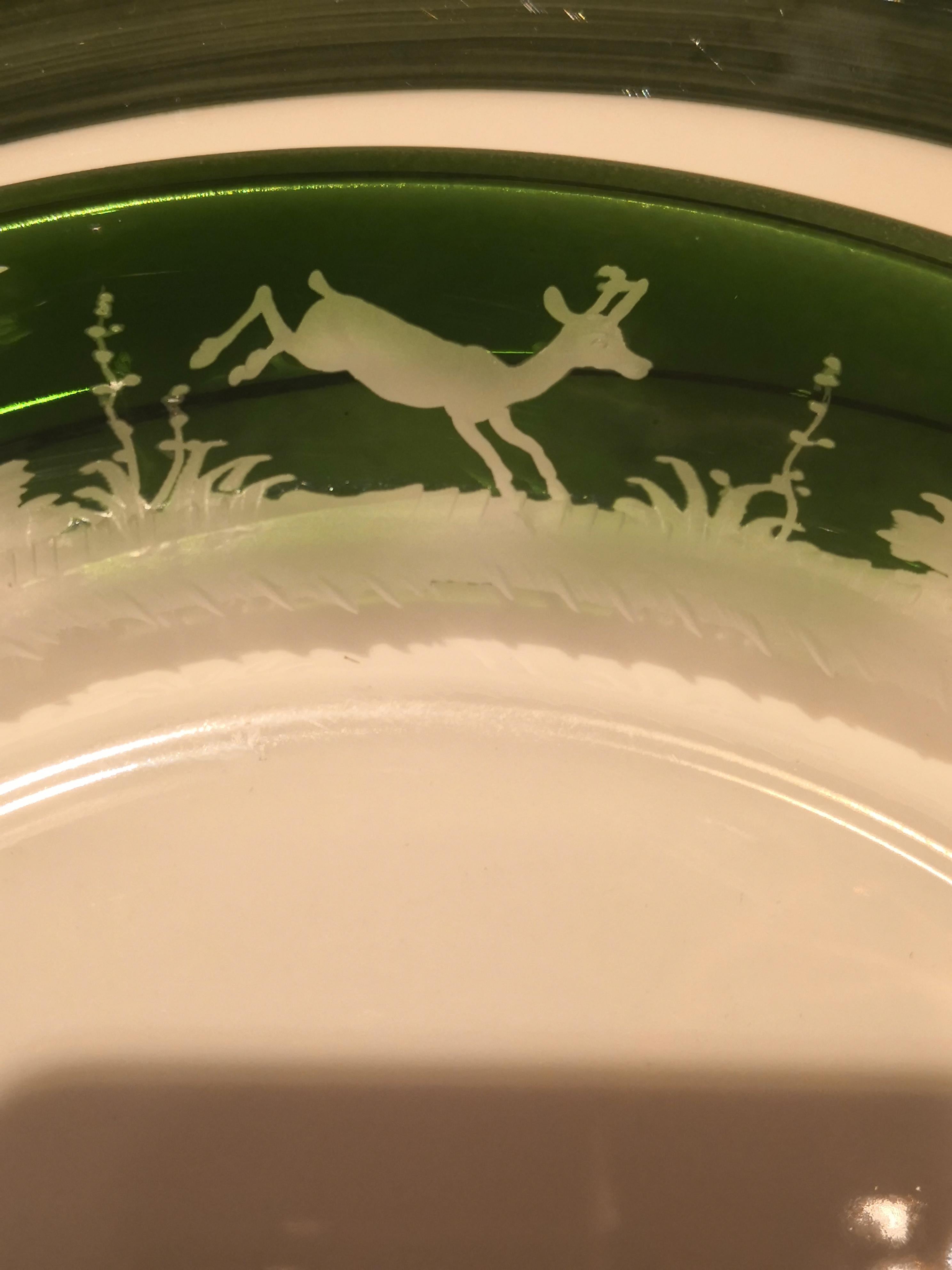 Hand-Crafted Black Forest Set of Six Crystal Plates Green Sofina Boutique Kitzbühel For Sale