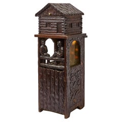 Antique Black Forest Smoking Stand. Carved wood.  H 34-3/8" W 12" D 12".  Condition: Min
