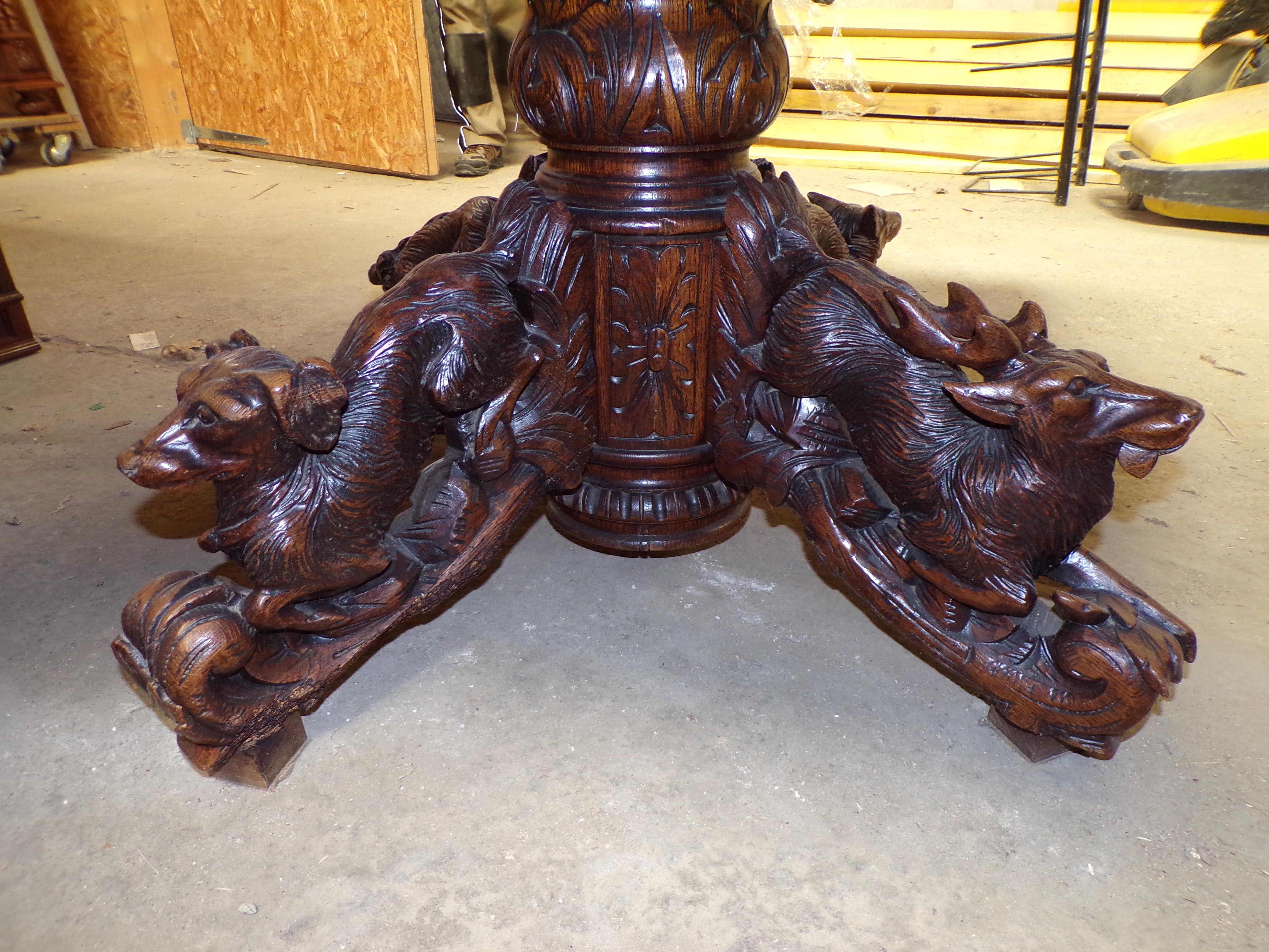 A fine and very rare complete dining set of carved Black Forest style Oak Furniture, circa 1880. This fabulous set is all original with no restoration and has always been together
WE OFFER FREE SHIPPING TO ANY DESTINATION ON THIS FINE SET