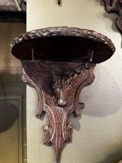 Black Forest Style Carved Deer Head Wall Shelves