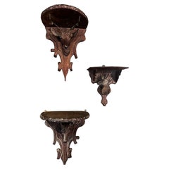 Black Forest Style Carved Deer Head Wall Shelves