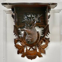 Black Forest Style Carved Wall Bracket Shelf