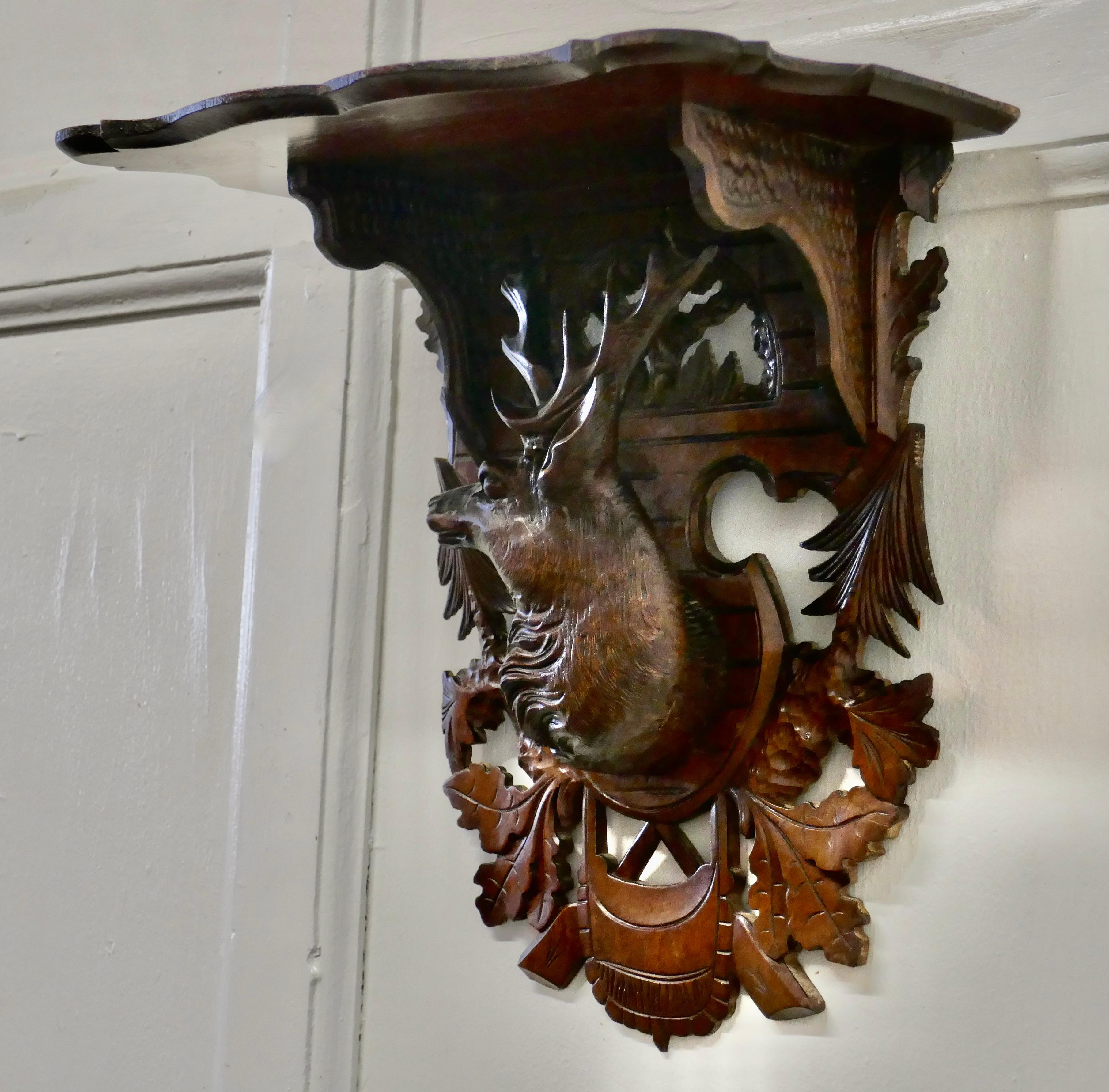 20th Century Black Forest Style Carved Wall Bracket Shelf For Sale