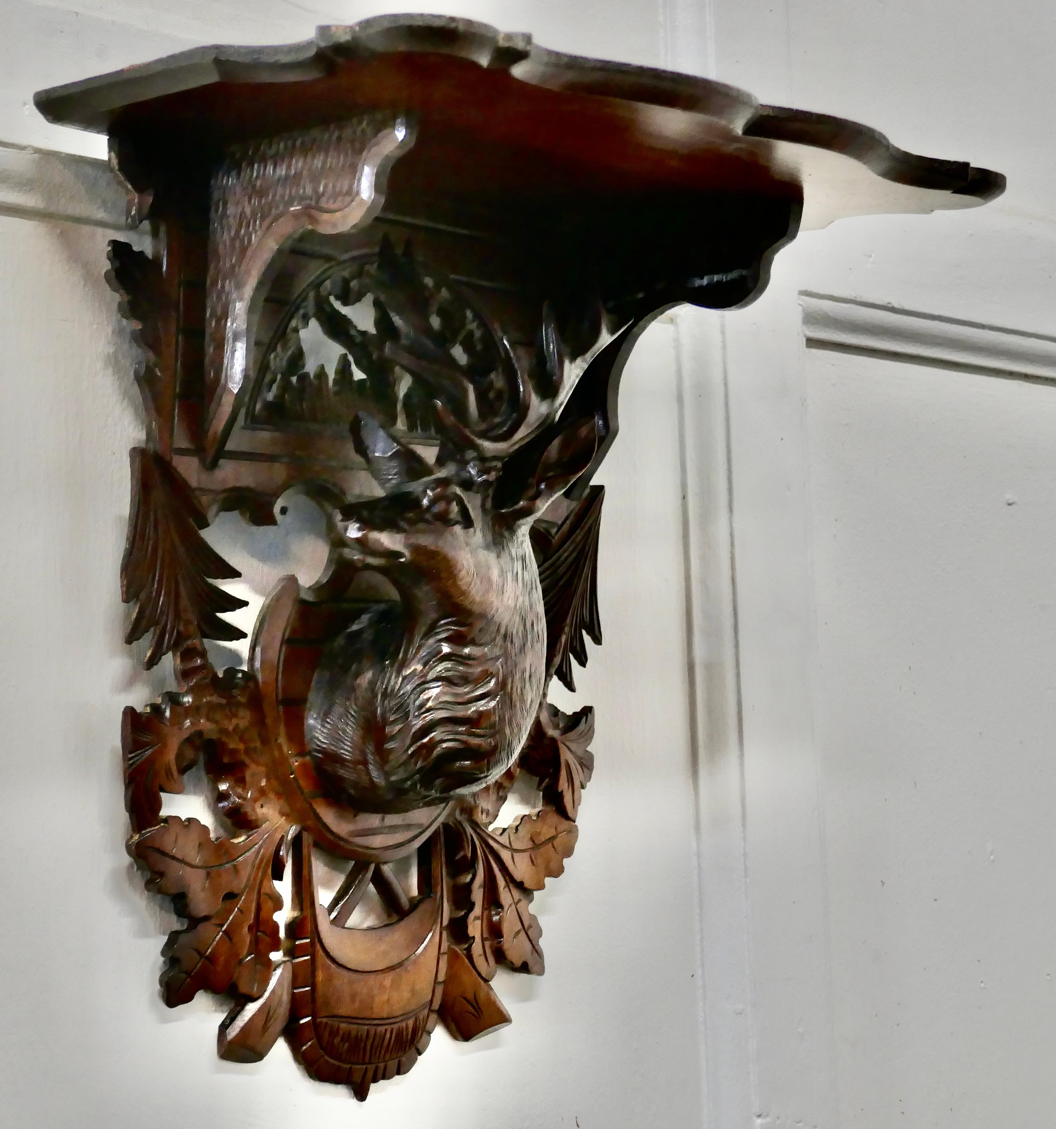 Black Forest Style Carved Wall Bracket Shelf For Sale 1