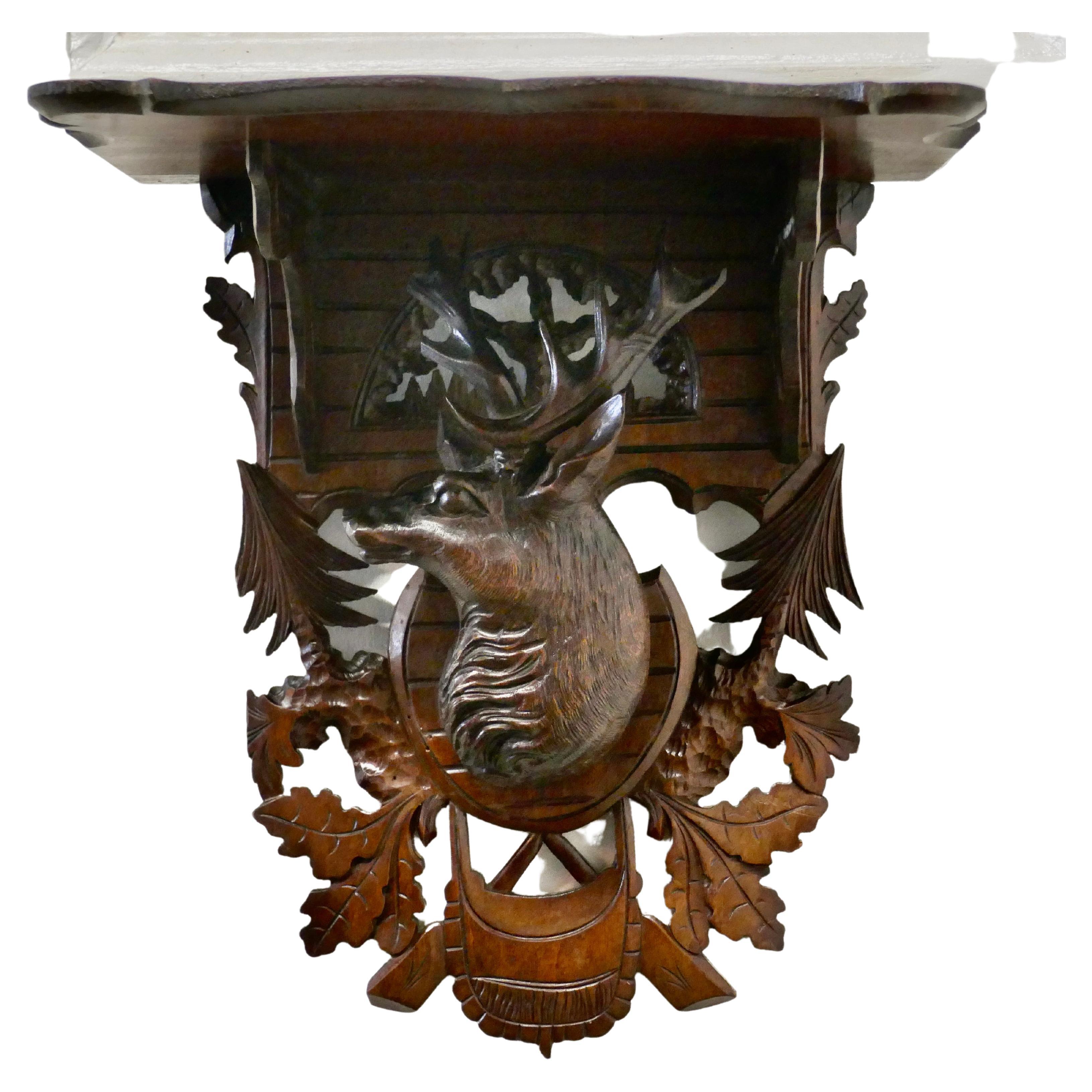 Black Forest Style Carved Wall Bracket Shelf For Sale