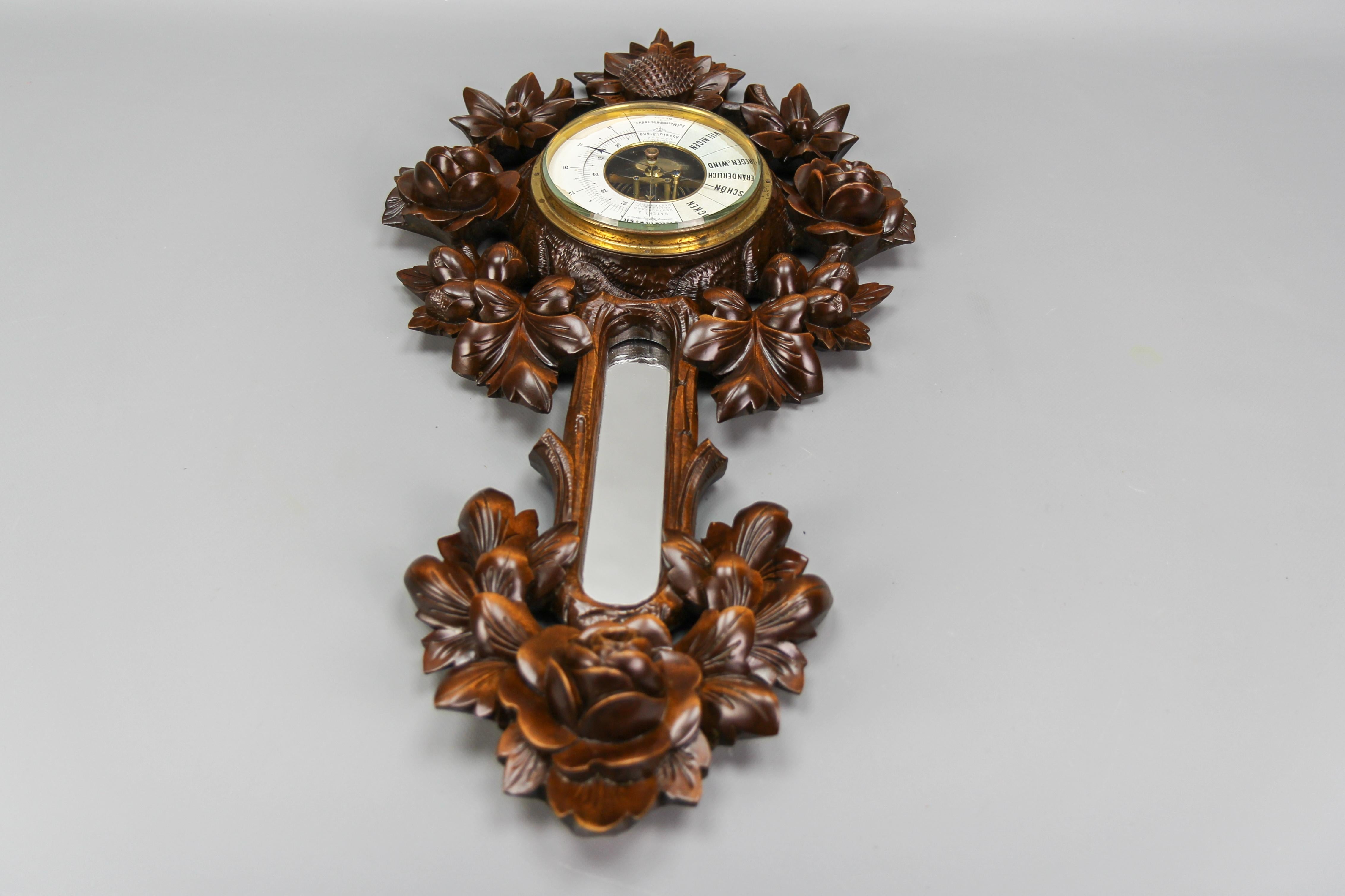Black Forest Style Carved Walnut Barometer, Germany, ca. 1920 For Sale 4