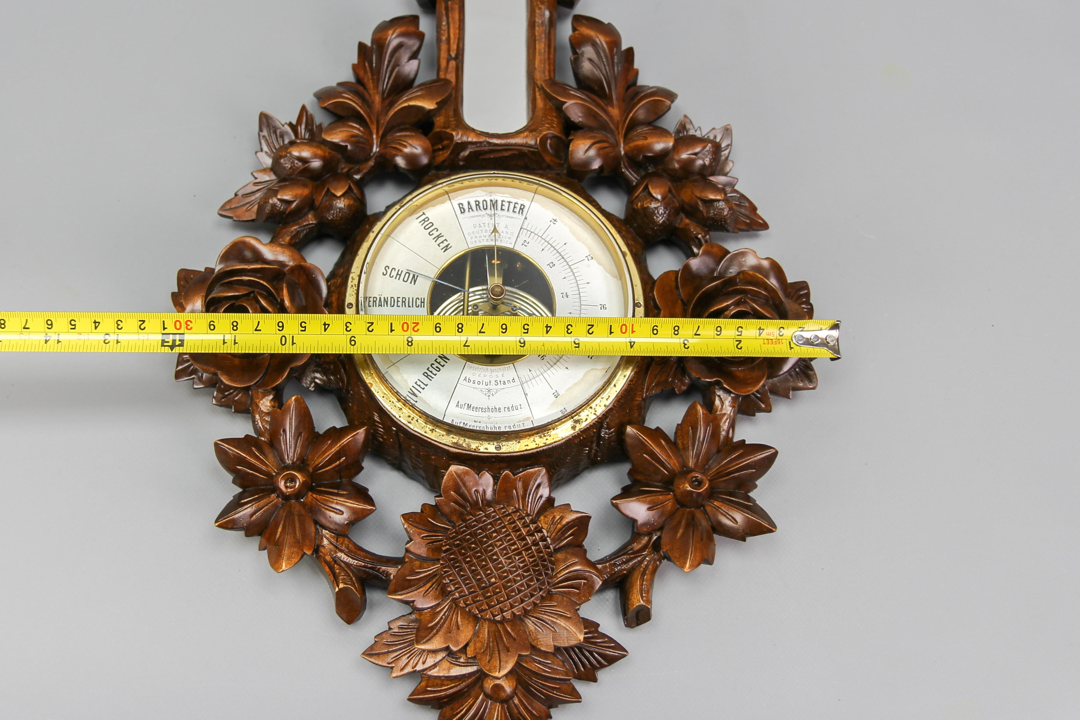 Black Forest Style Carved Walnut Barometer, Germany, ca. 1920 For Sale 11