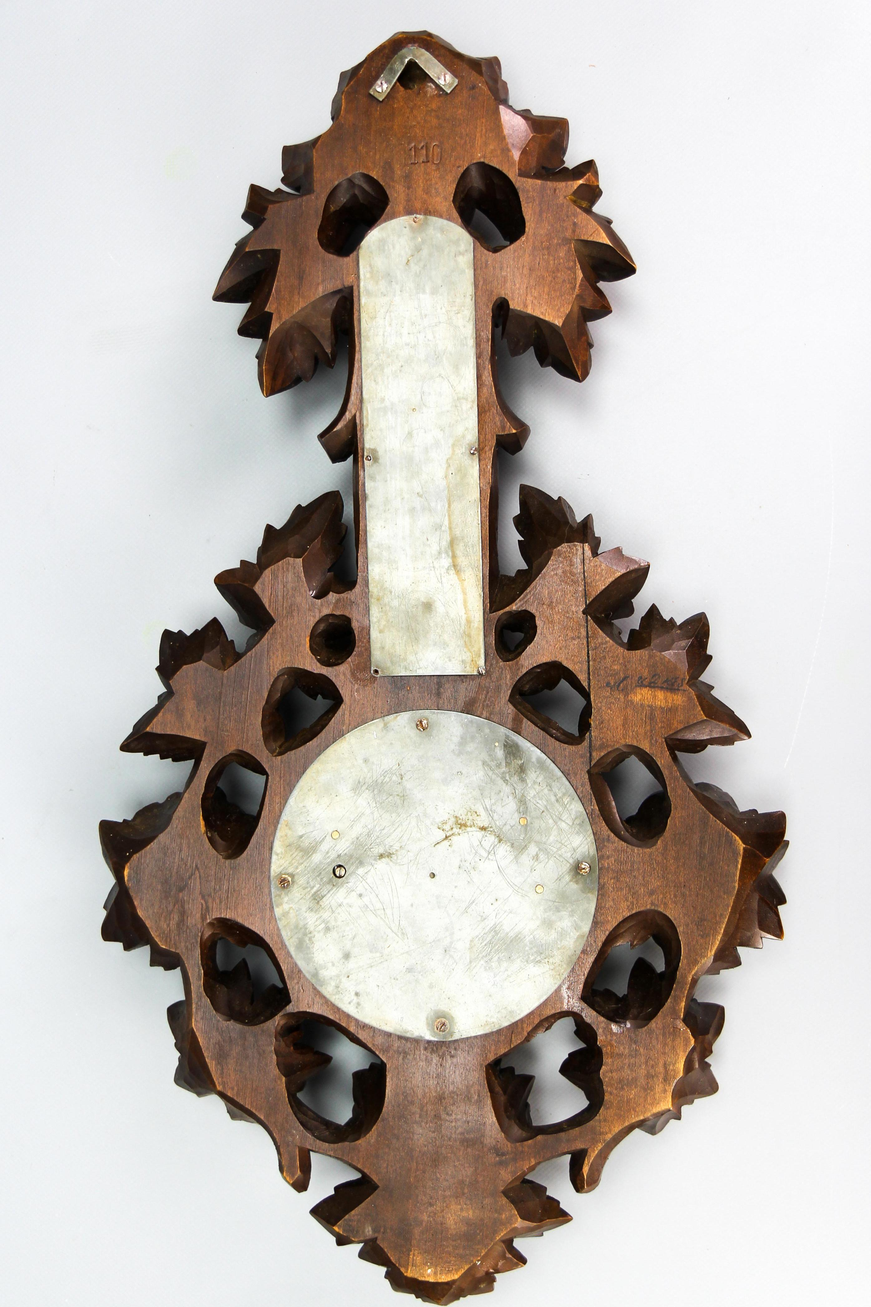 Black Forest Style Carved Walnut Barometer, Germany, ca. 1920 For Sale 13